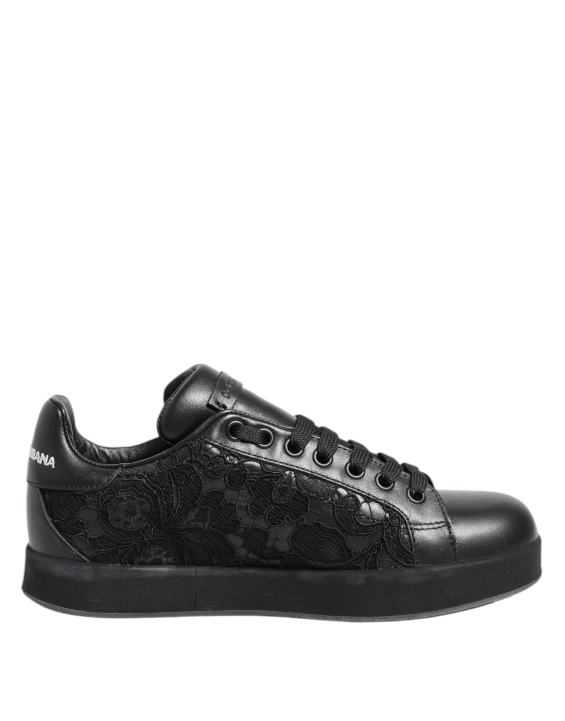 Dolce & Gabbana Black Floral Lace Low Top Sneakers Shoes | Regal Royce