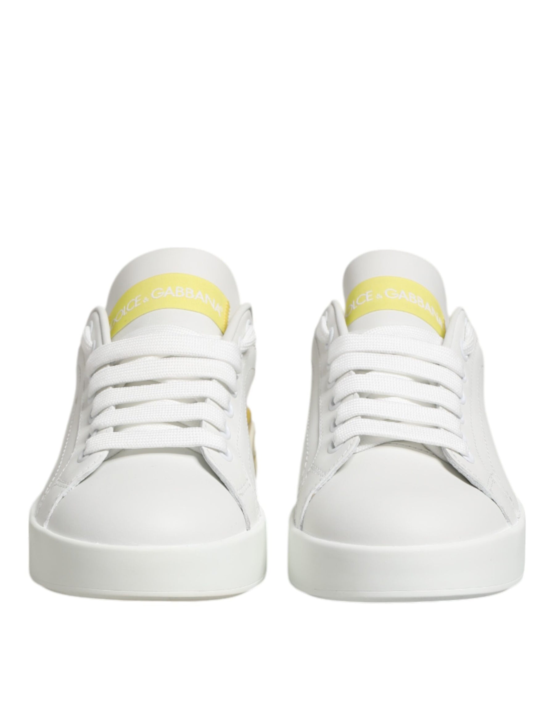 Dolce & Gabbana White Yellow Leather Low Top Sneakers Shoes | Regal Royce