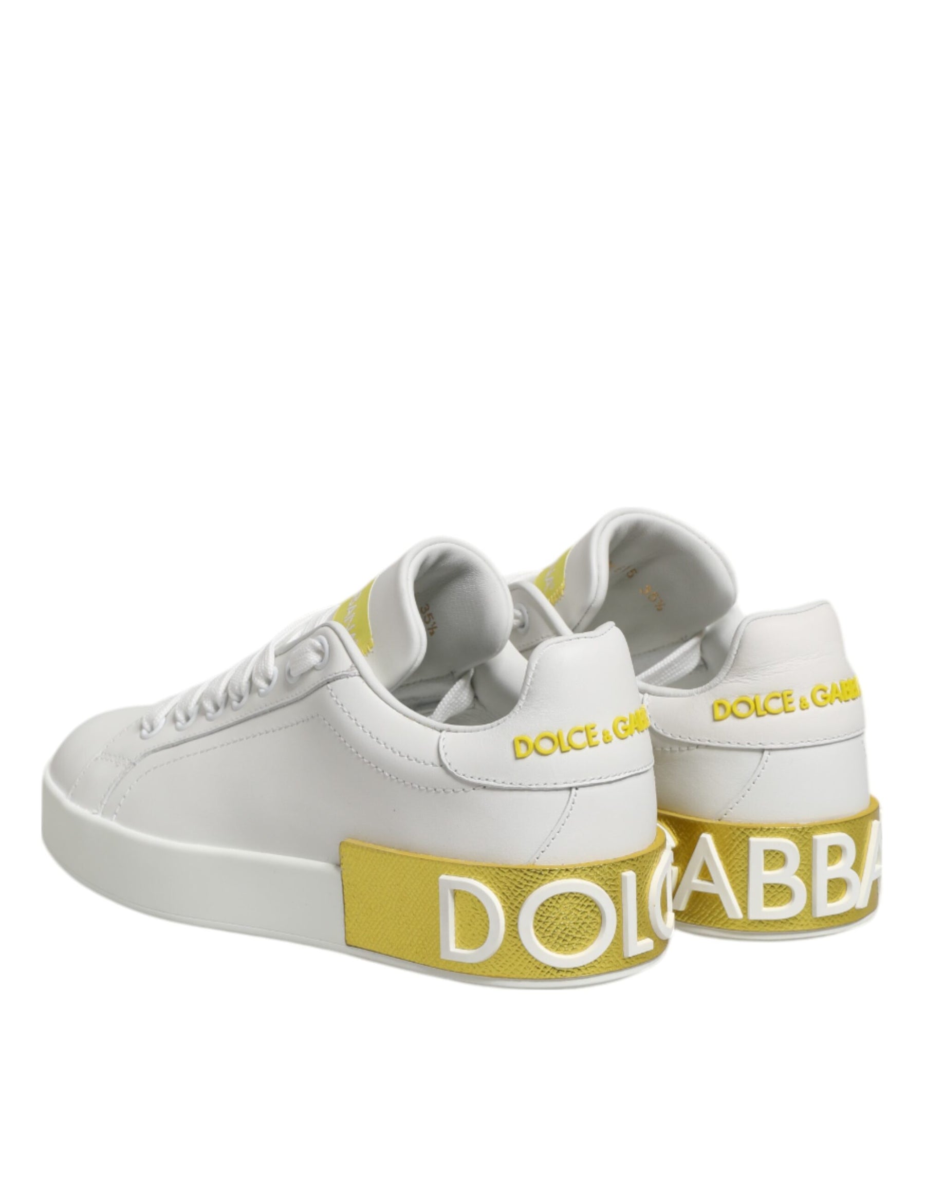 Dolce & Gabbana White Yellow Leather Low Top Sneakers Shoes | Regal Royce