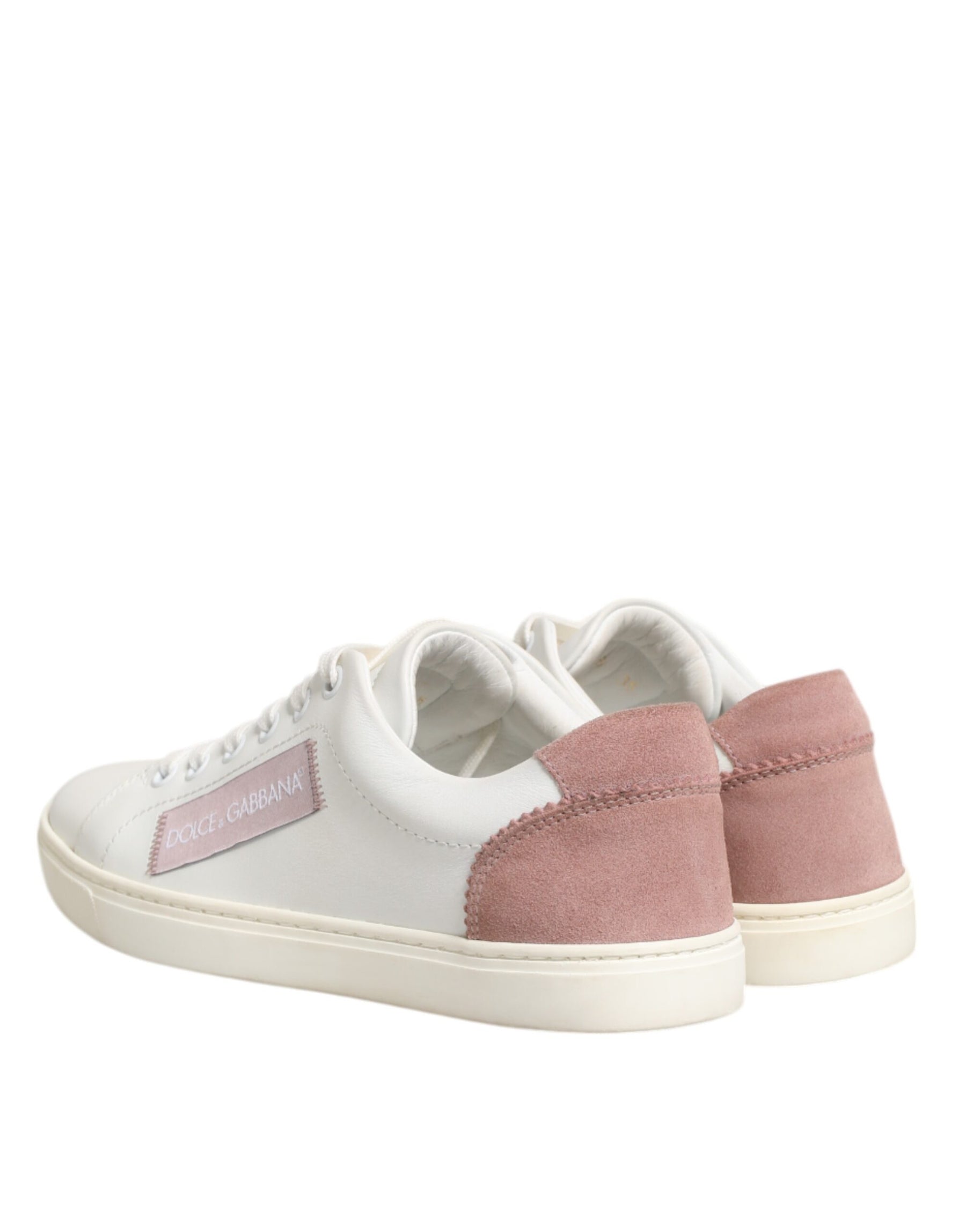 Dolce & Gabbana White Pink Leather Low Top Sneakers Shoes | Regal Royce