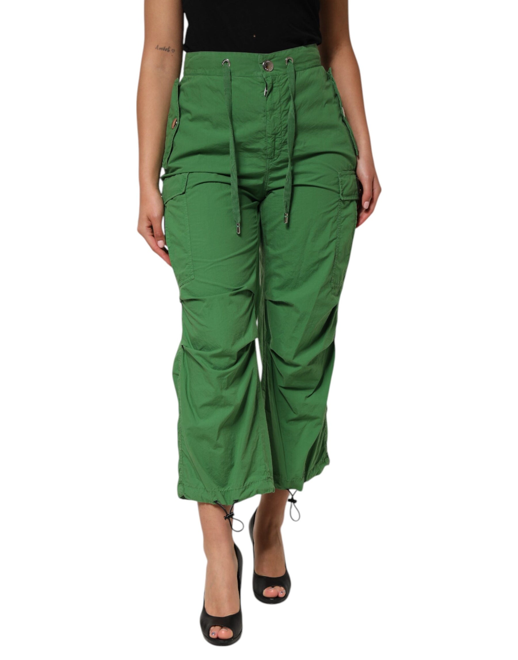 Dolce & Gabbana Green Cotton High Waist Cargo Trouser Pants | Regal Royce
