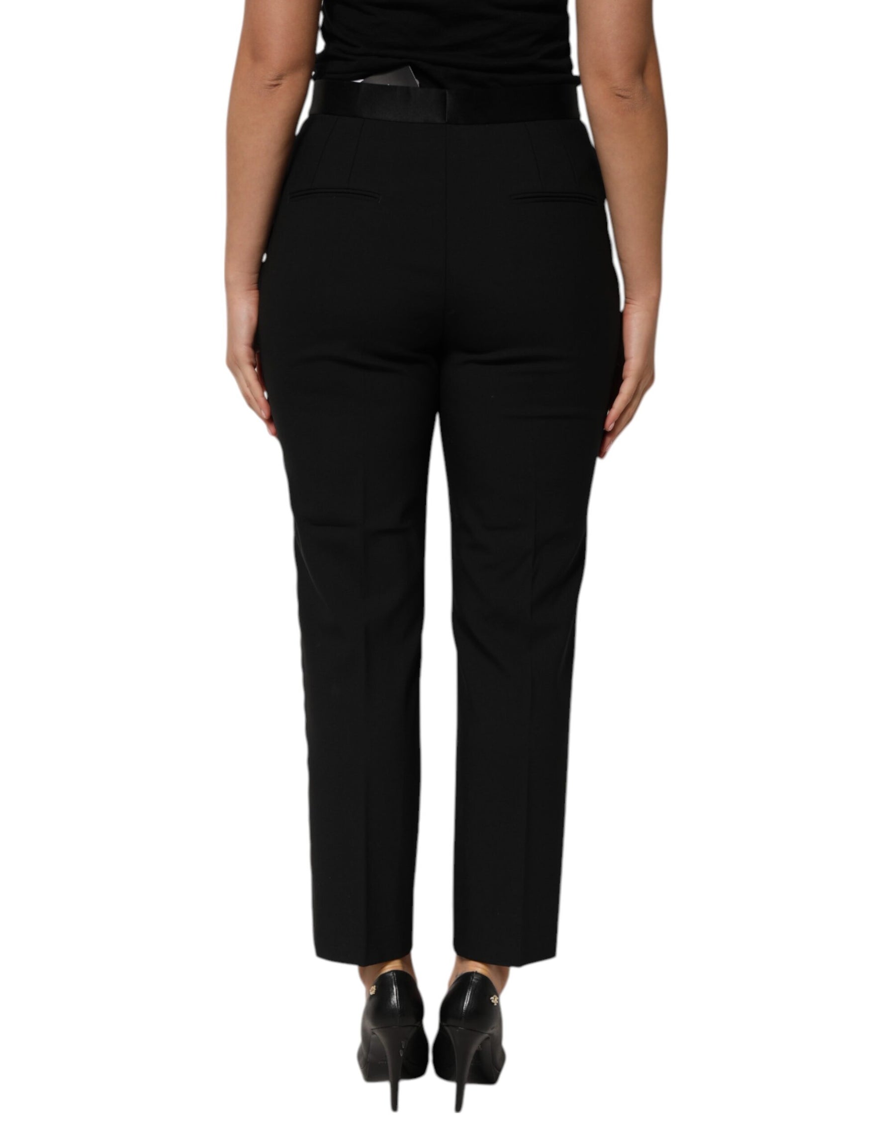 Dolce & Gabbana Black Wool HighWaist Tapered Trouser Pants | Regal Royce