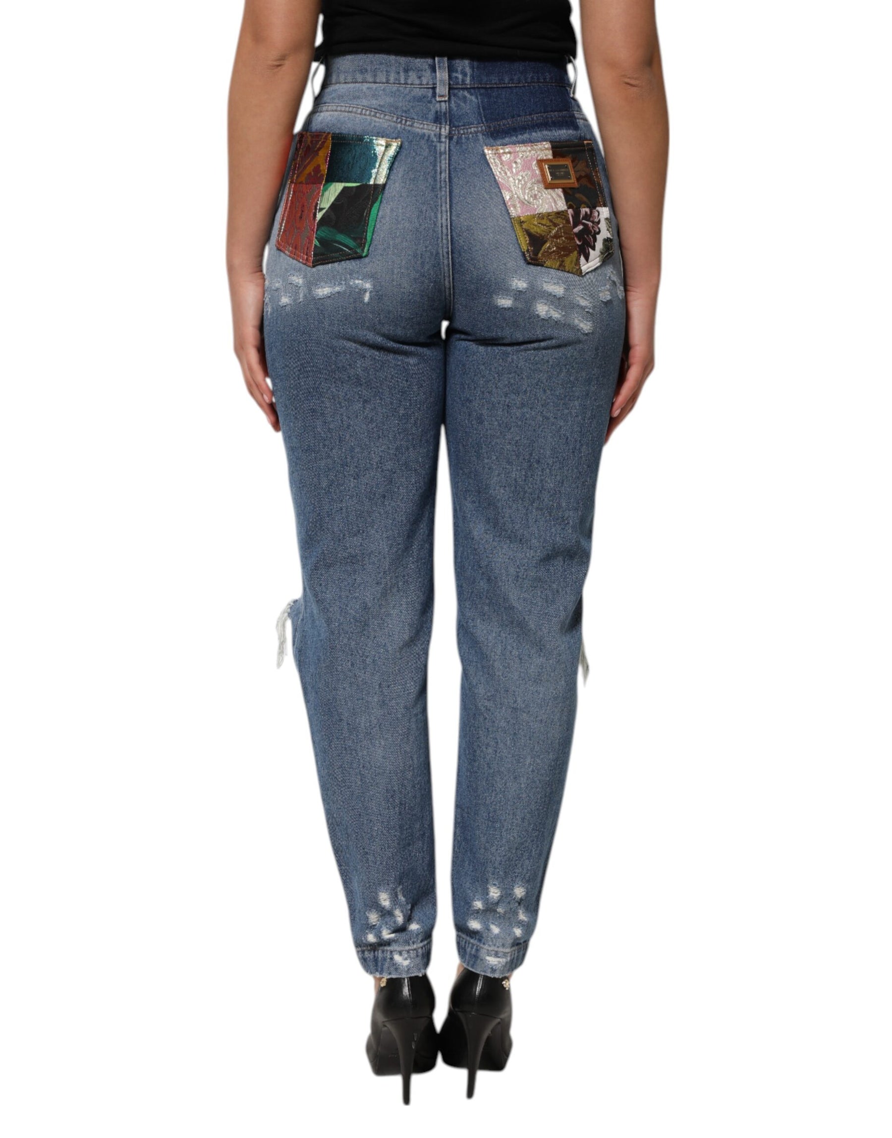 Dolce & Gabbana Blue Tattered High Waist Women Denim Jeans | Regal Royce