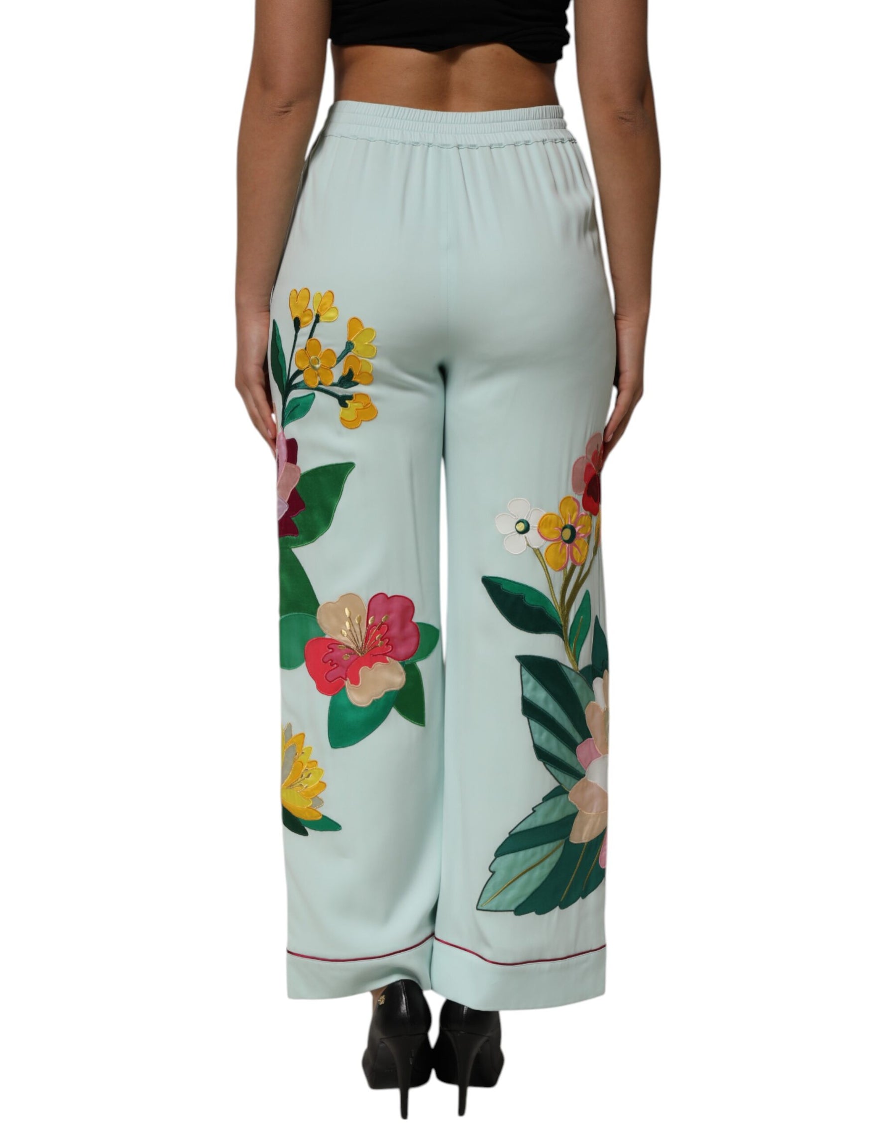 Dolce & Gabbana Green Floral Garterized Straight Pajama Pants | Regal Royce