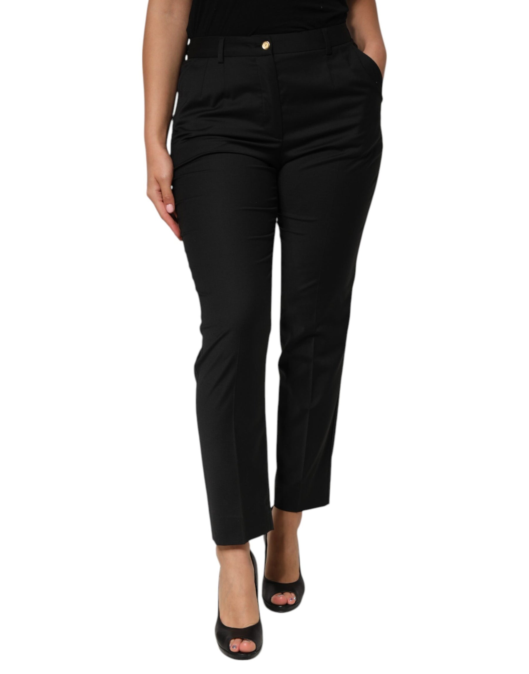 Dolce & Gabbana Black Polyester Tapered Women Trouser Pants | Regal Royce
