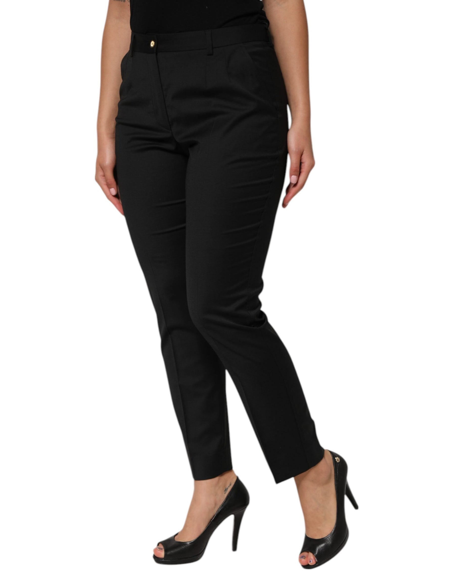 Dolce & Gabbana Black Polyester Tapered Women Trouser Pants | Regal Royce