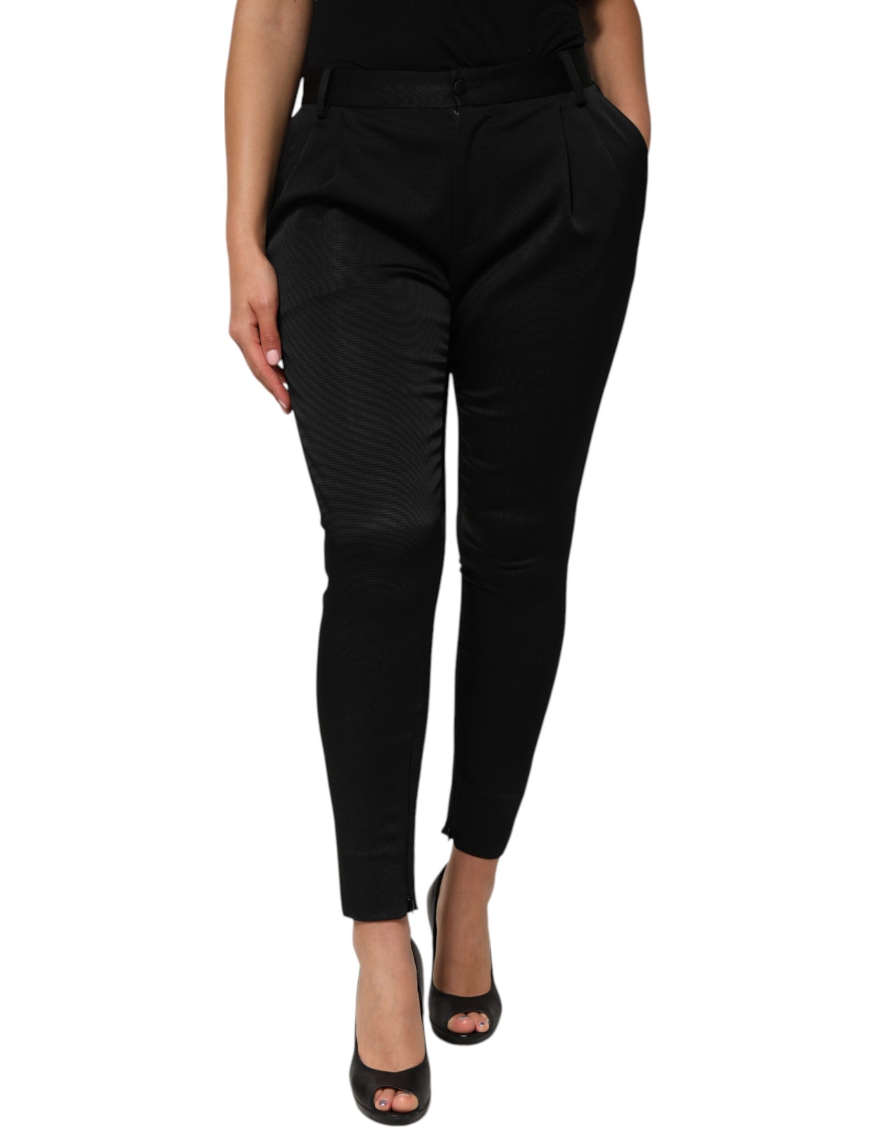 Dolce & Gabbana Black Acetate HighWaist Tapered Trouser Pants | Regal Royce