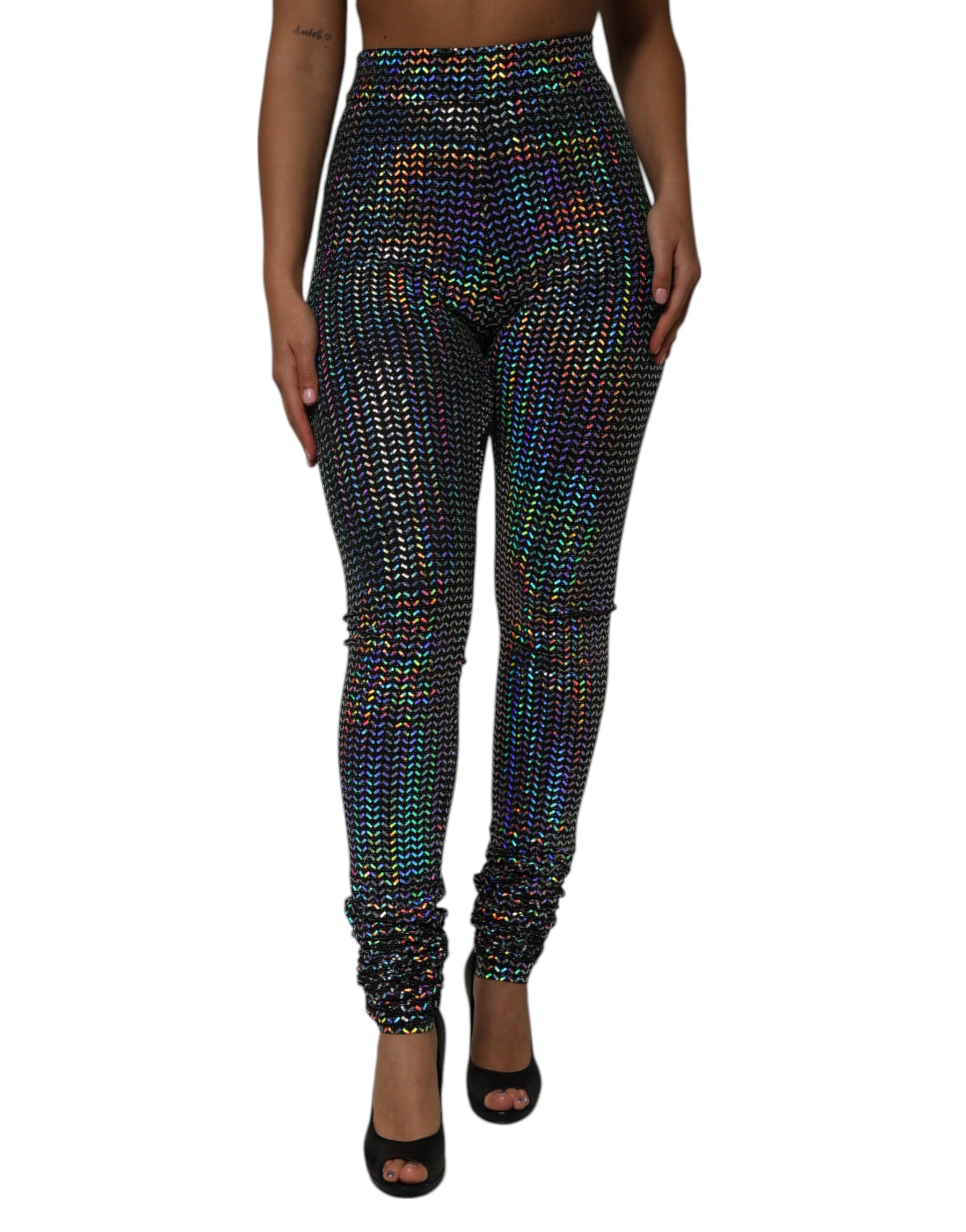 Dolce & Gabbana Multicolor Sequined Leggings Trouser Pants | Regal Royce