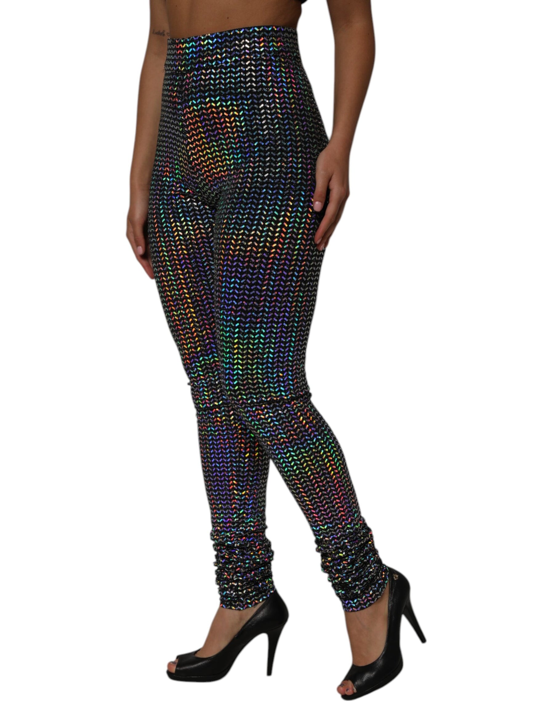 Dolce & Gabbana Multicolor Sequined Leggings Trouser Pants | Regal Royce
