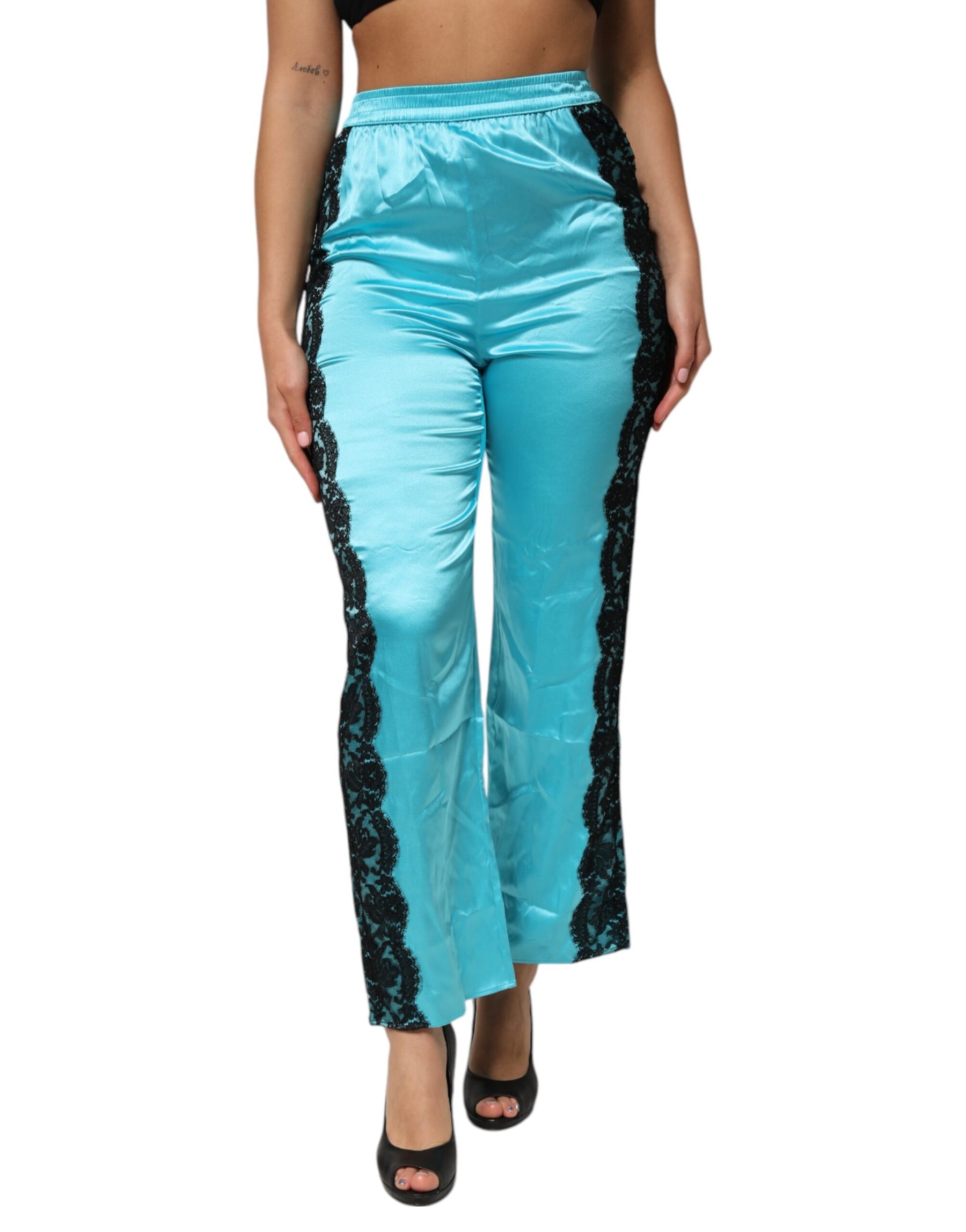 Dolce & Gabbana Blue Silk Garterized Straight Women Pajama Pants | Regal Royce