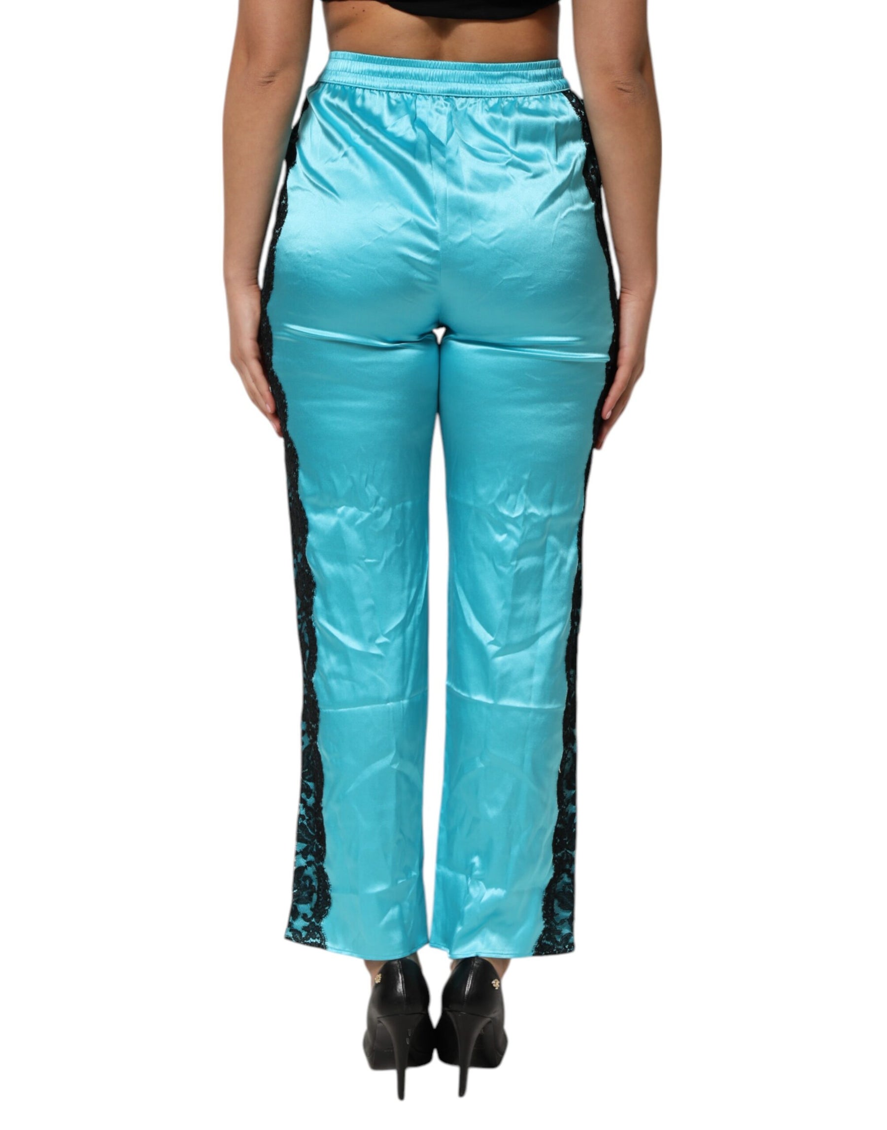 Dolce & Gabbana Blue Silk Garterized Straight Women Pajama Pants | Regal Royce