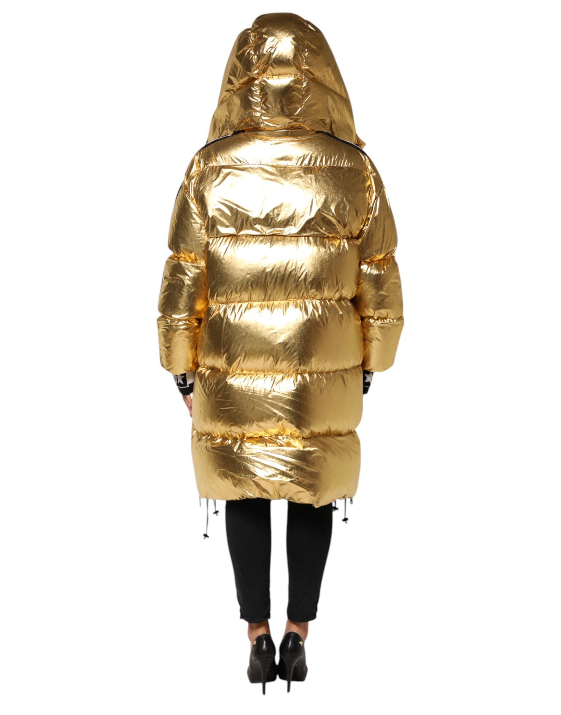 Dolce & Gabbana Gold Hooded Puffer Quilted Full Zip Jacket | Regal Royce