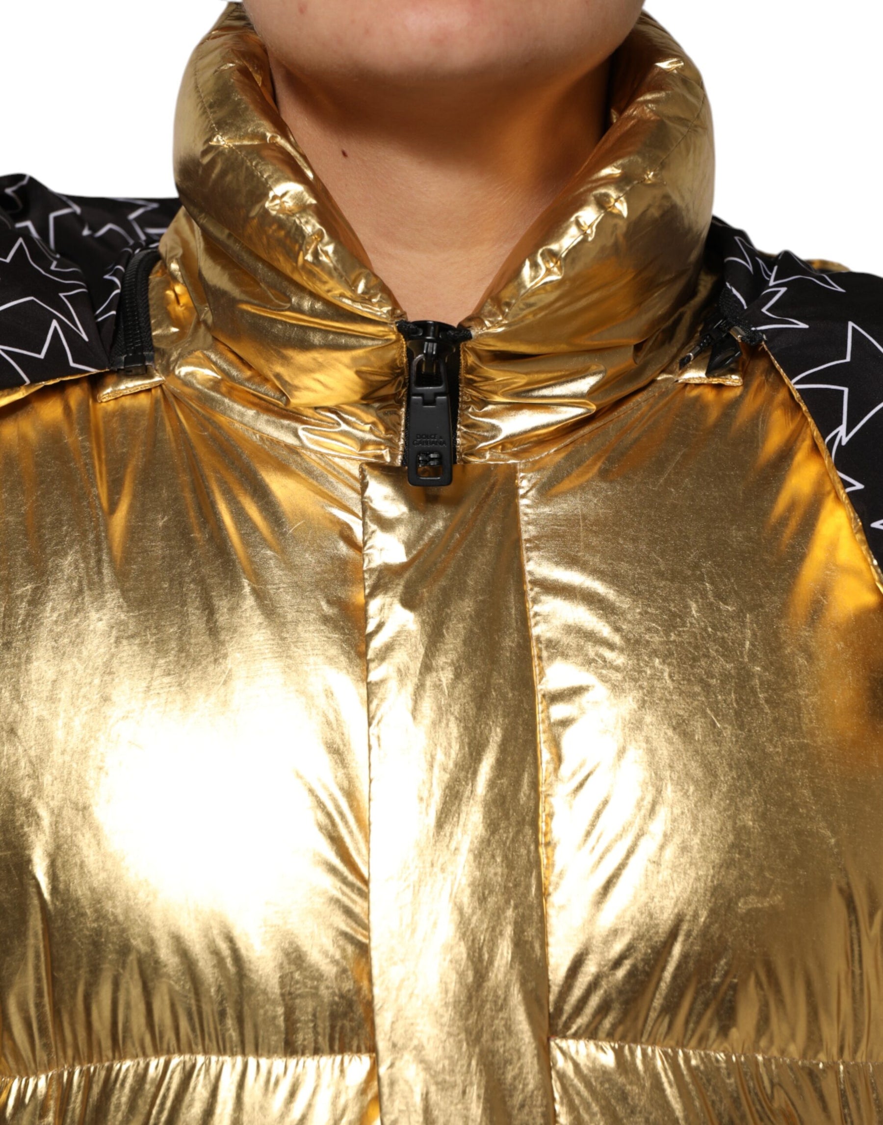 Dolce & Gabbana Gold Hooded Puffer Quilted Full Zip Jacket | Regal Royce