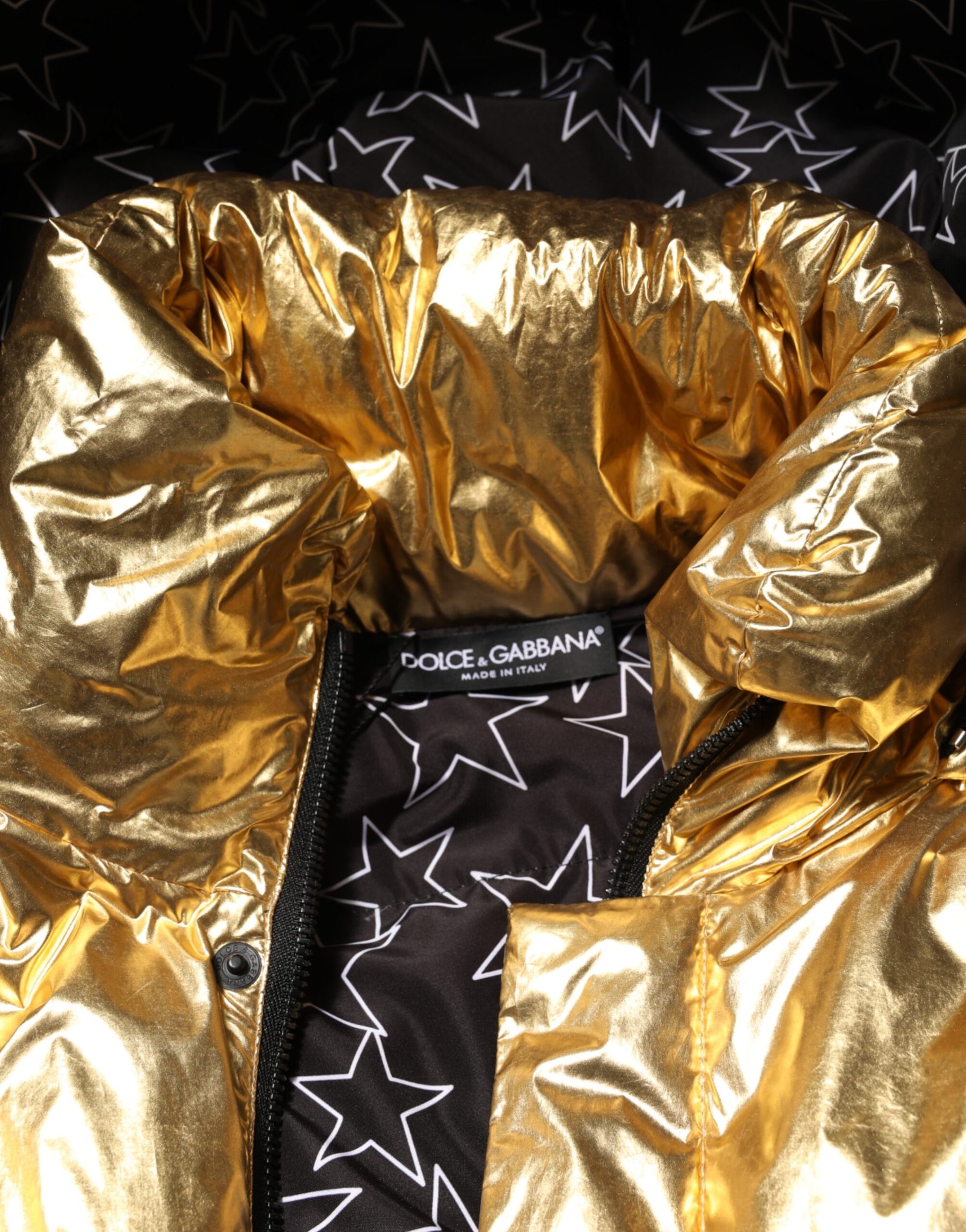 Dolce & Gabbana Gold Hooded Puffer Quilted Full Zip Jacket | Regal Royce