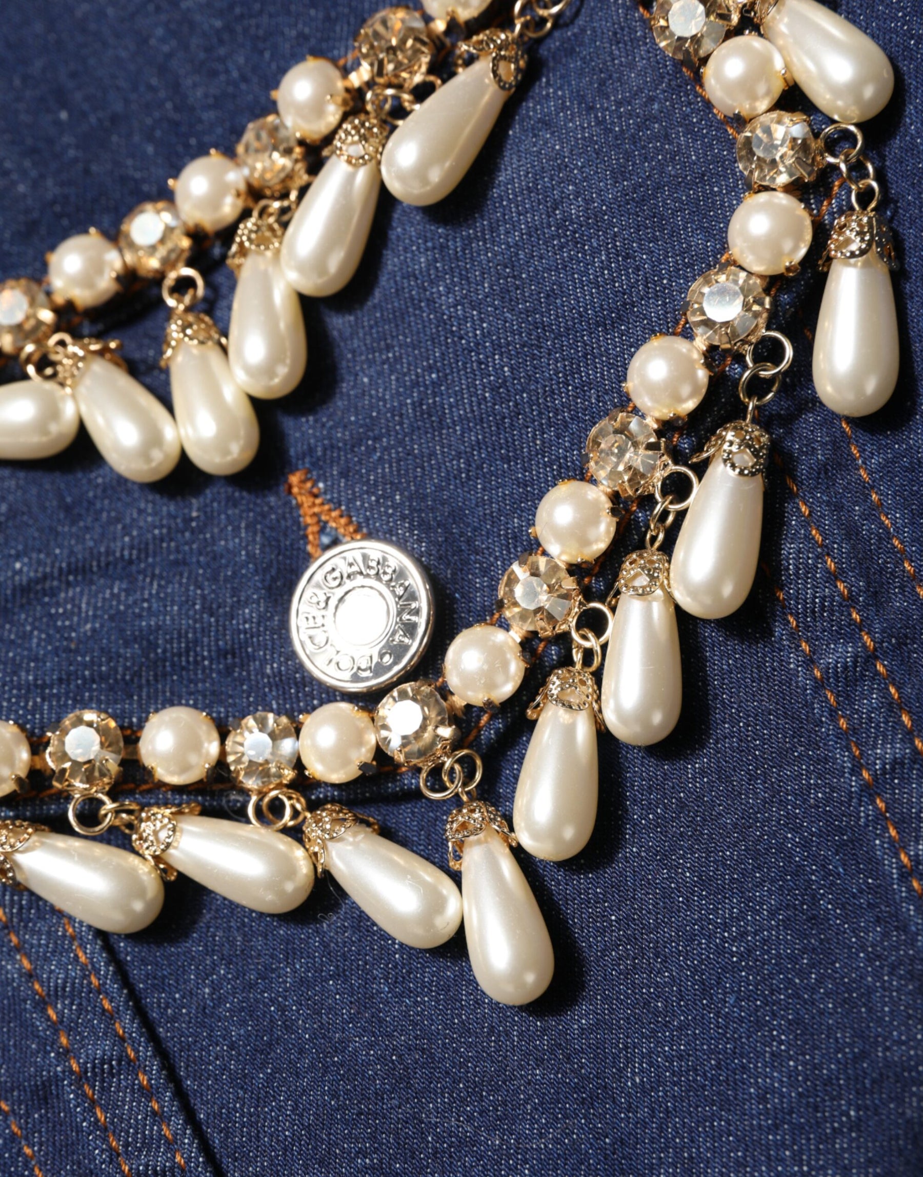 Dolce & Gabbana Blue Cotton Denim Crystal Embellished Jacket | Regal Royce