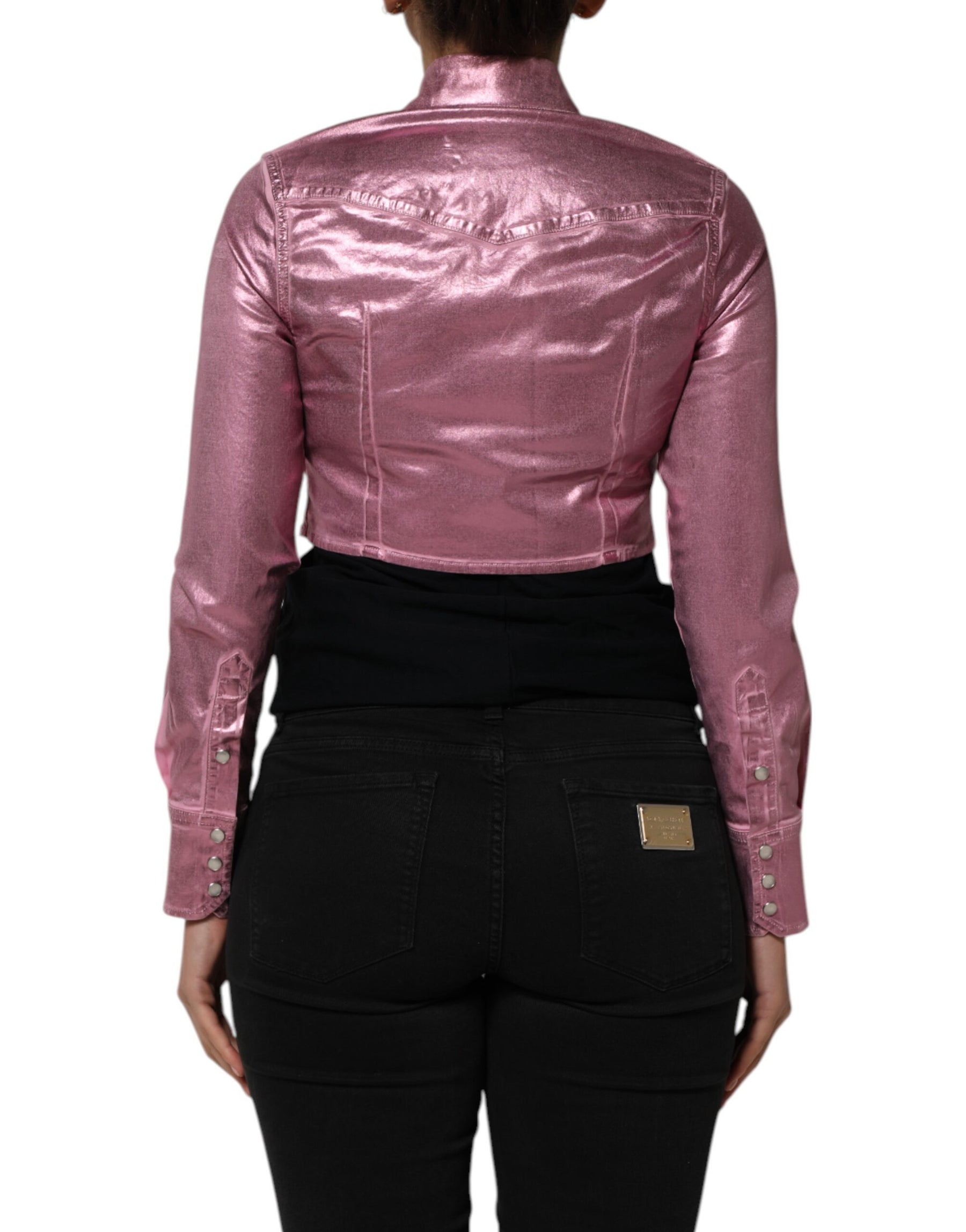 Dolce & Gabbana Pink Cotton Stretch Collared Cropped Jacket | Regal Royce