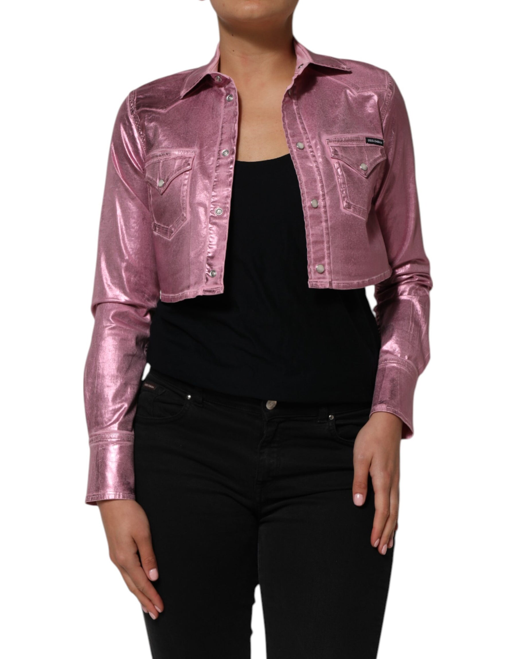 Dolce & Gabbana Pink Cotton Stretch Collared Cropped Jacket | Regal Royce