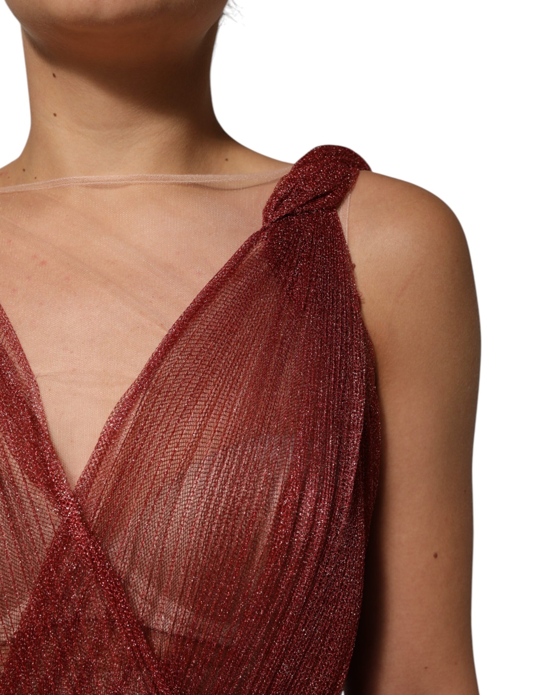 Dolce & Gabbana Burgundy Mesh Sleeveless Midi A-line Dress | Regal Royce