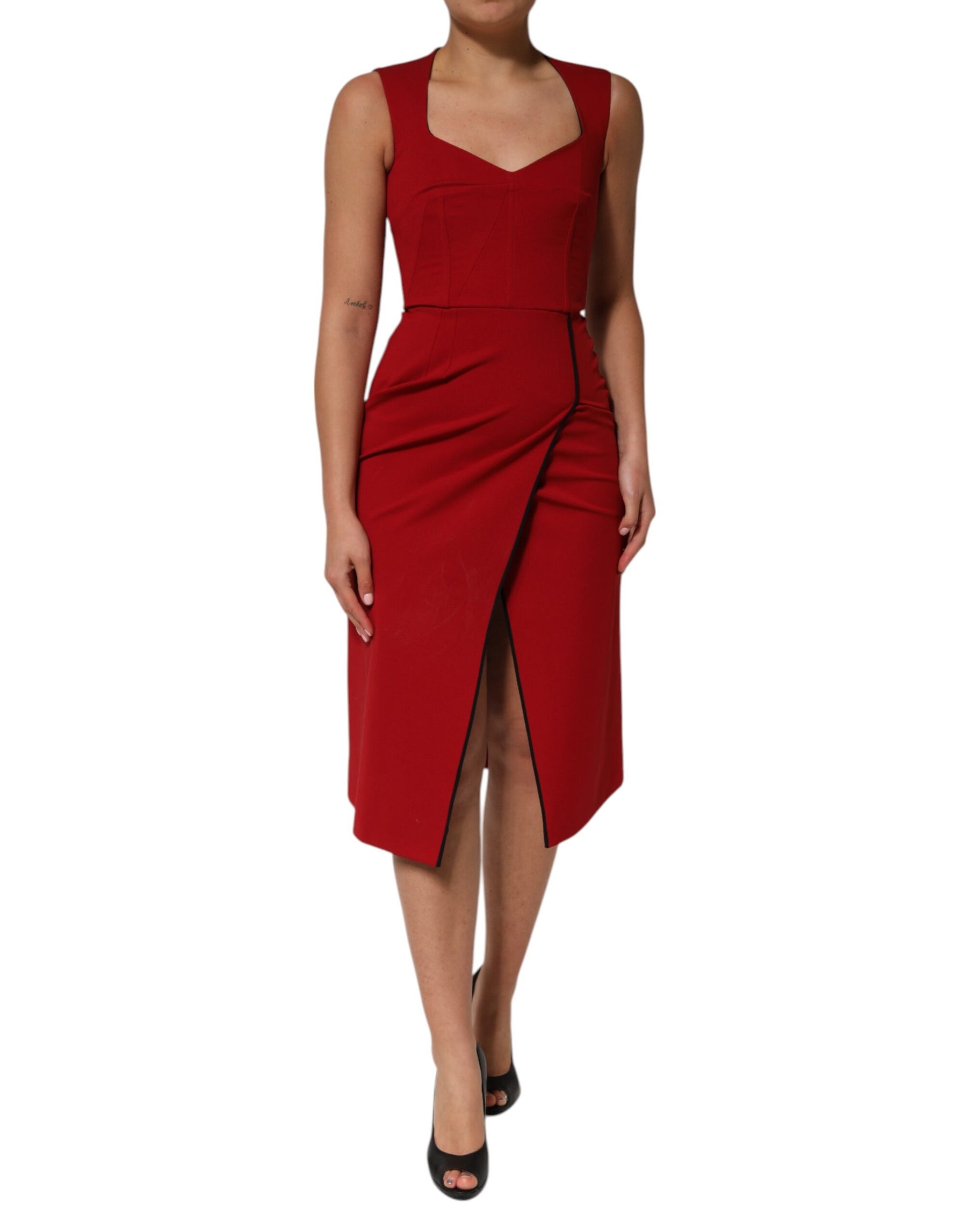 Dolce & Gabbana Red Viscose Stretch Slit Sheath Midi Dress | Regal Royce