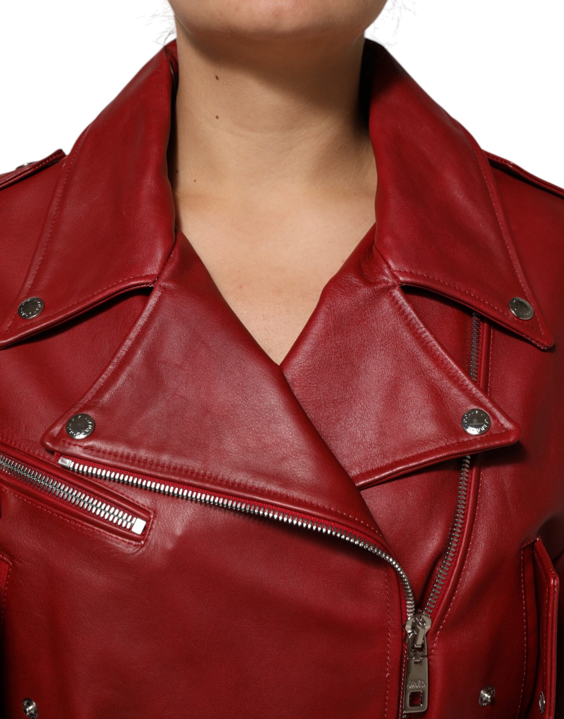 Dolce & Gabbana Red Leather Belted Full Zip Trench Coat Jacket | Regal Royce