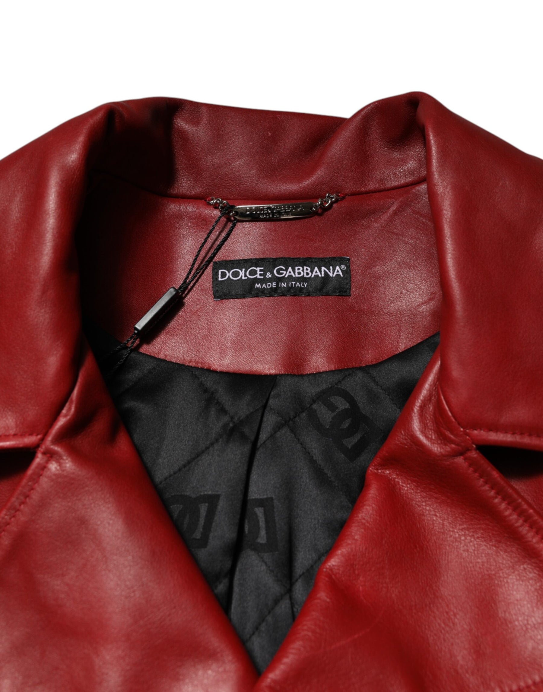 Dolce & Gabbana Red Leather Belted Full Zip Trench Coat Jacket | Regal Royce