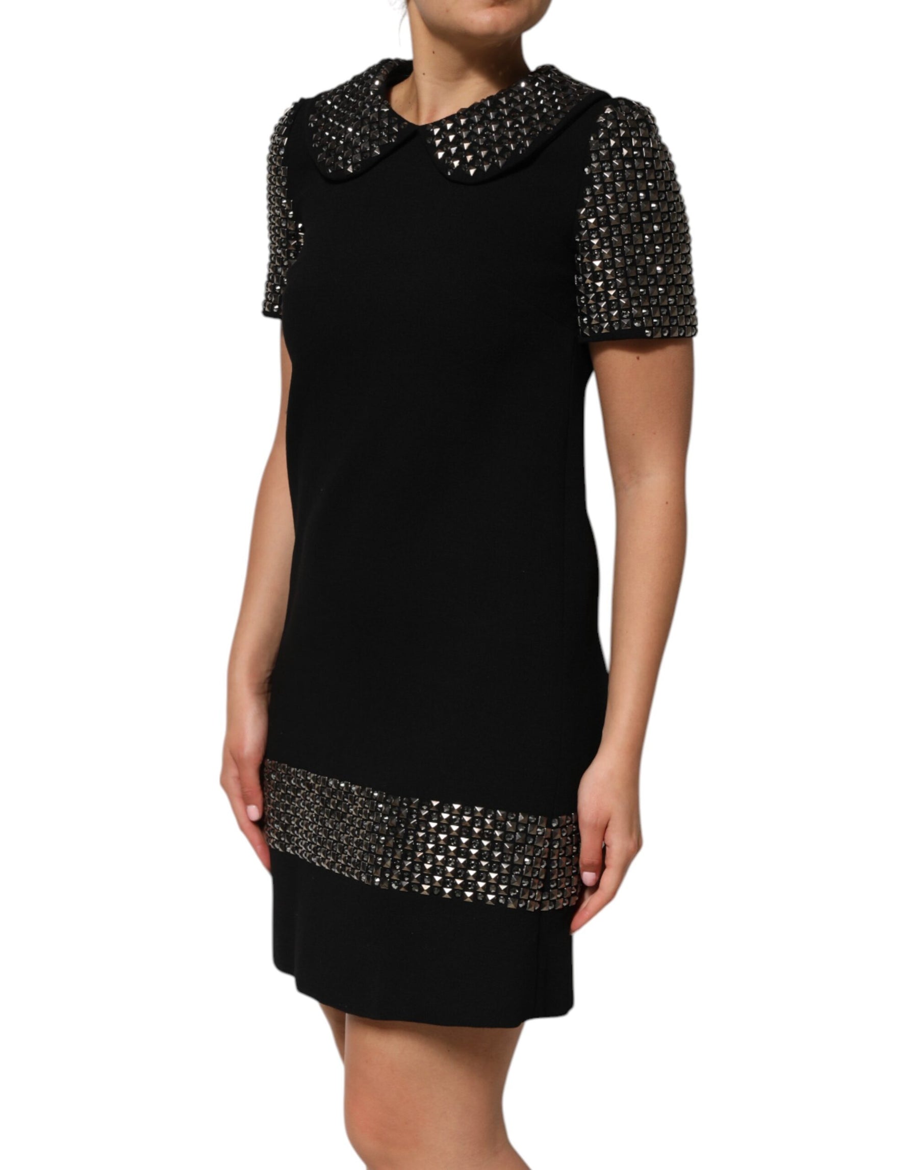 Dolce & Gabbana Black Crystal Embellished Collared Mini Dress | Regal Royce