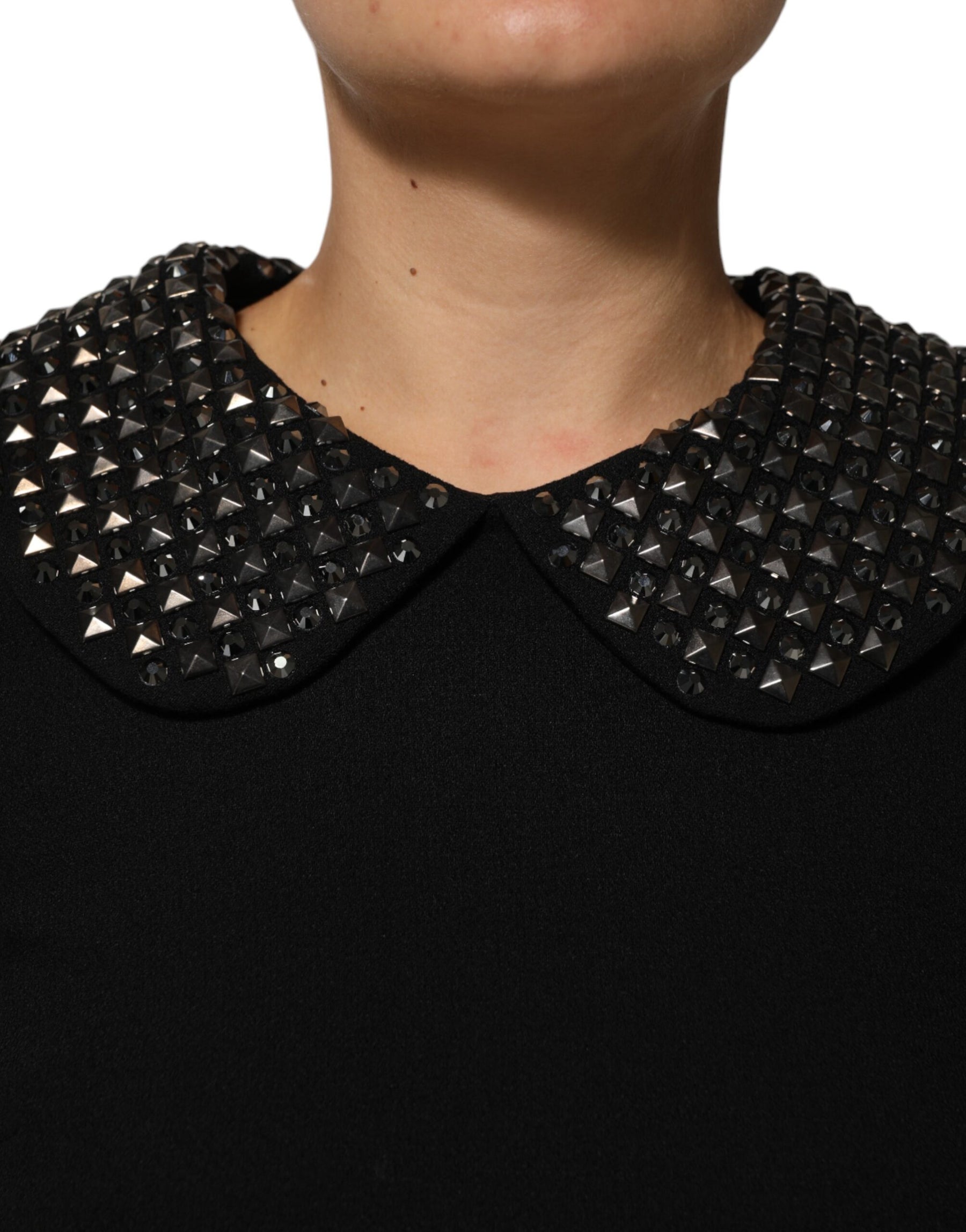 Dolce & Gabbana Black Crystal Embellished Collared Mini Dress | Regal Royce