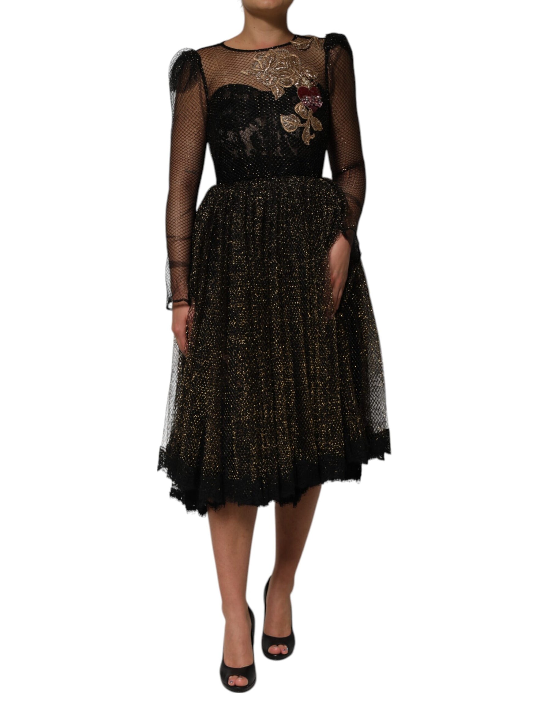 Dolce & Gabbana Black Crystal Heart Embellished A-line Dress | Regal Royce