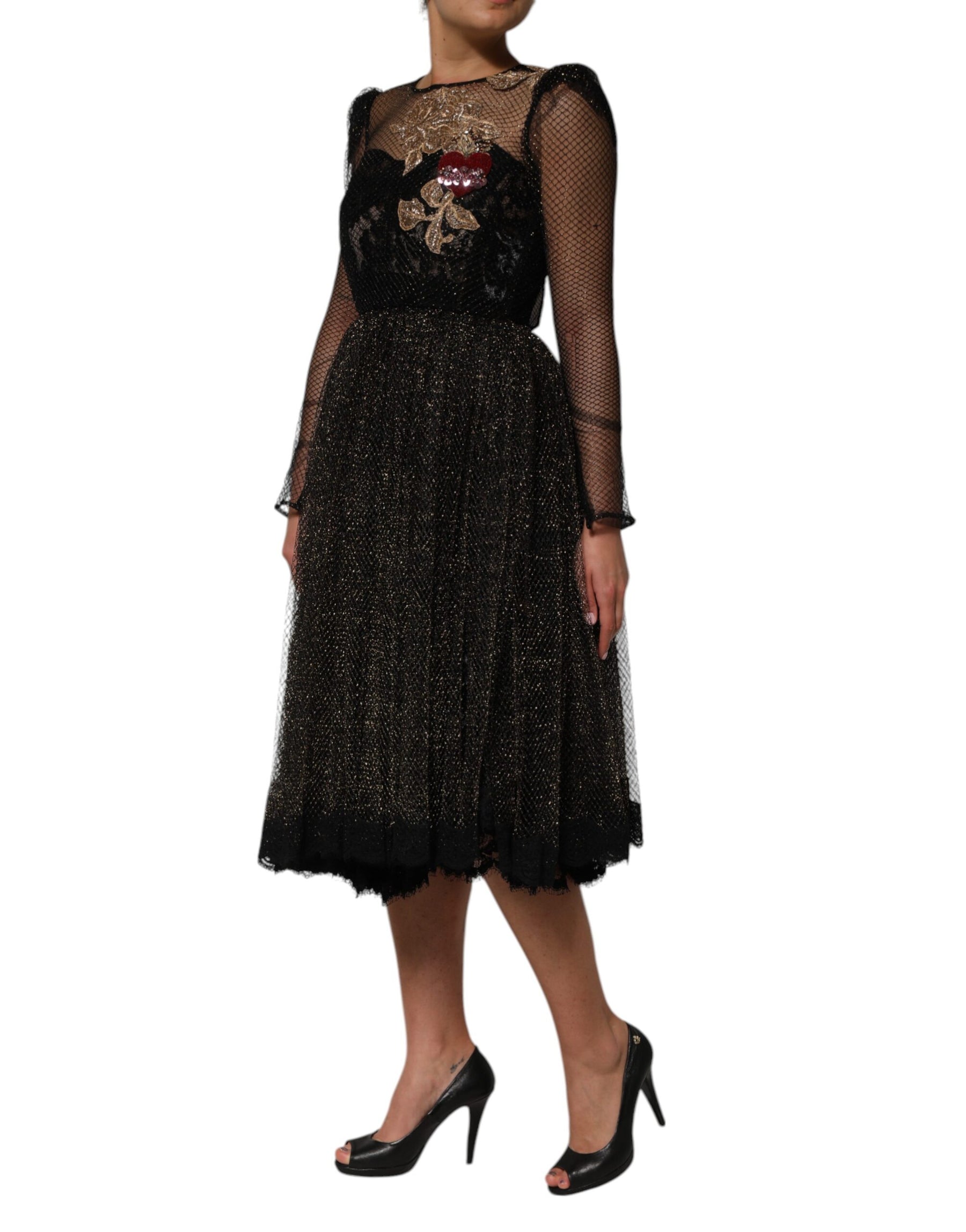 Dolce & Gabbana Black Crystal Heart Embellished A-line Dress | Regal Royce