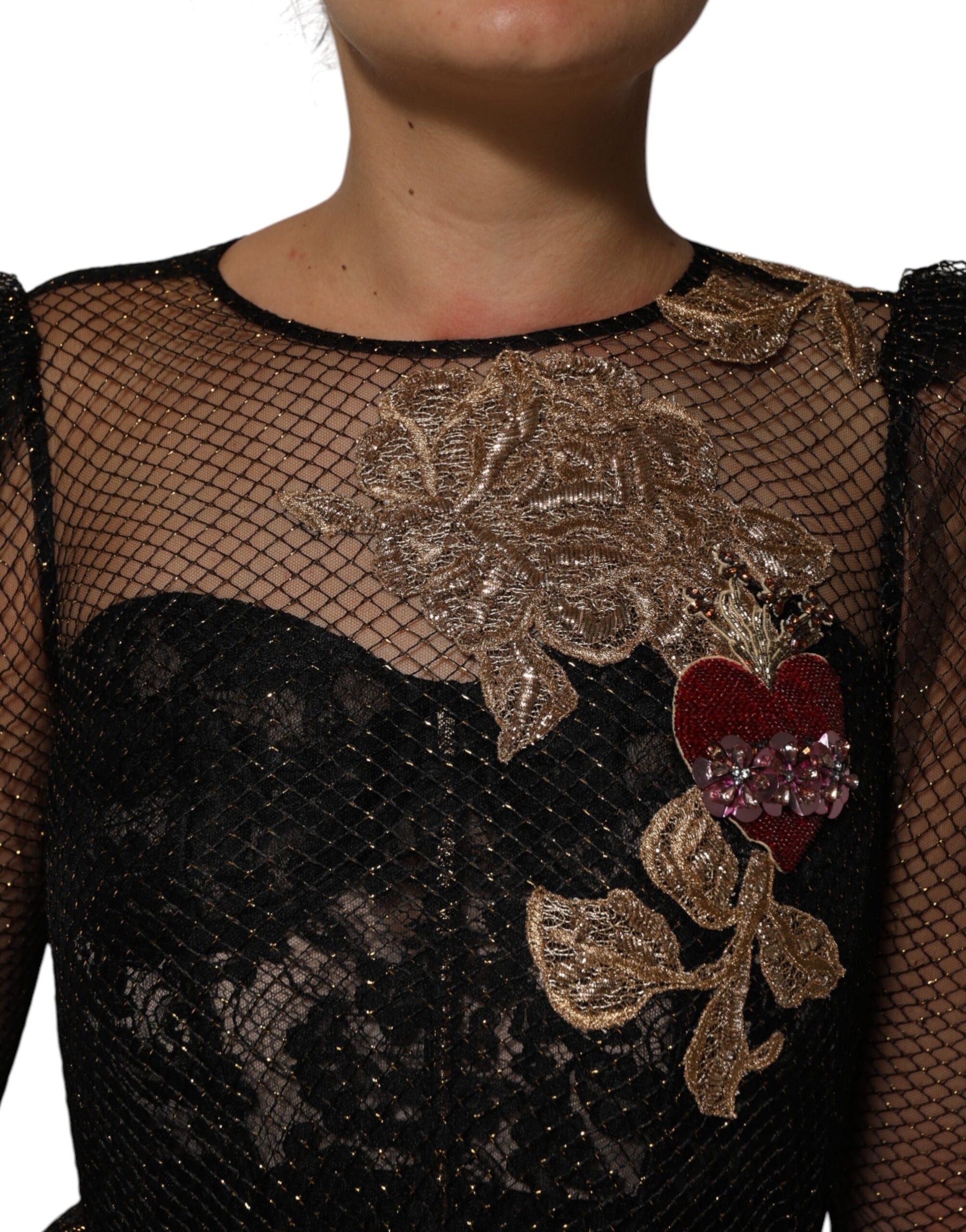 Dolce & Gabbana Black Crystal Heart Embellished A-line Dress | Regal Royce
