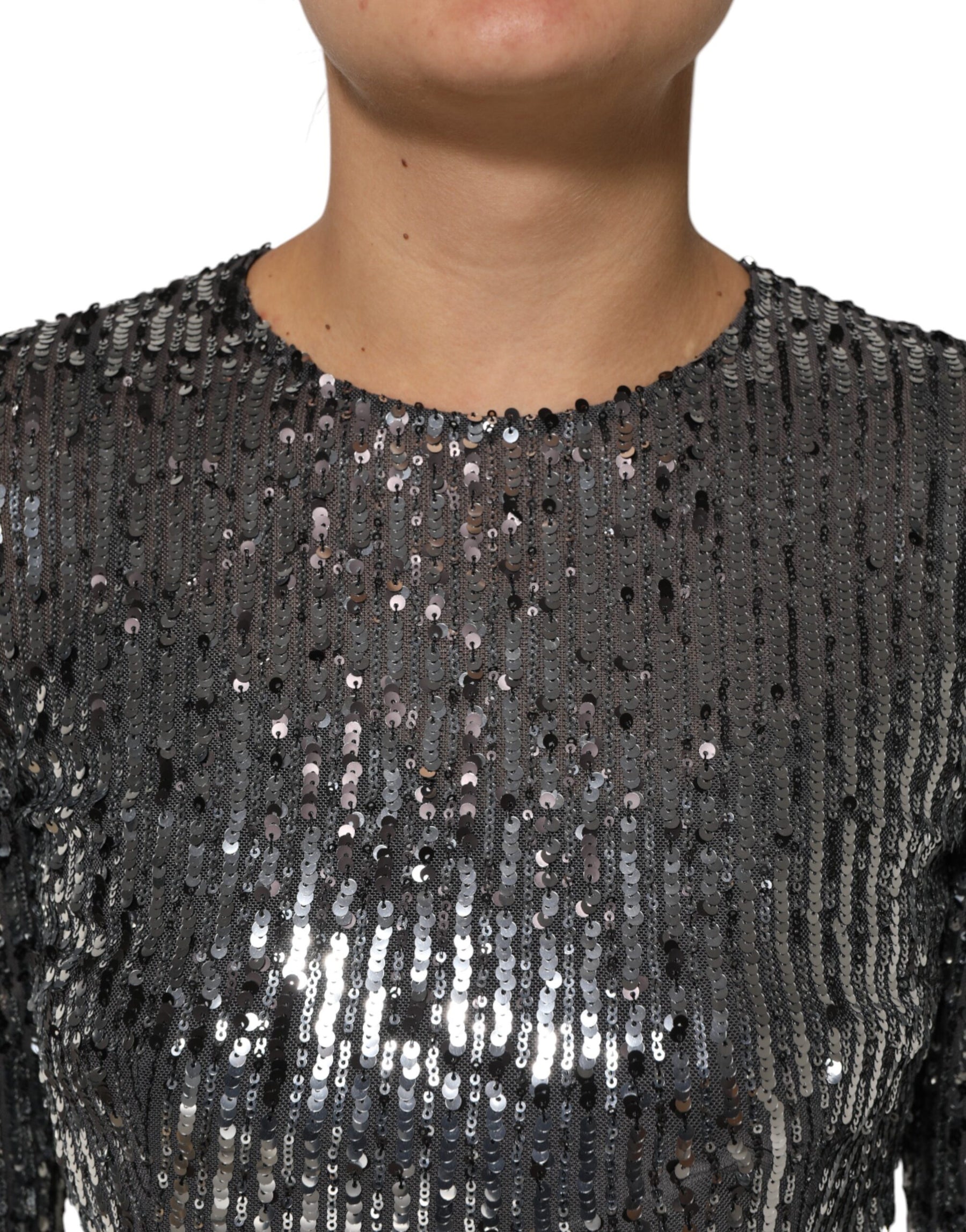 Dolce & Gabbana Black Sequined Long Sleeves Midi A-line  Dress | Regal Royce