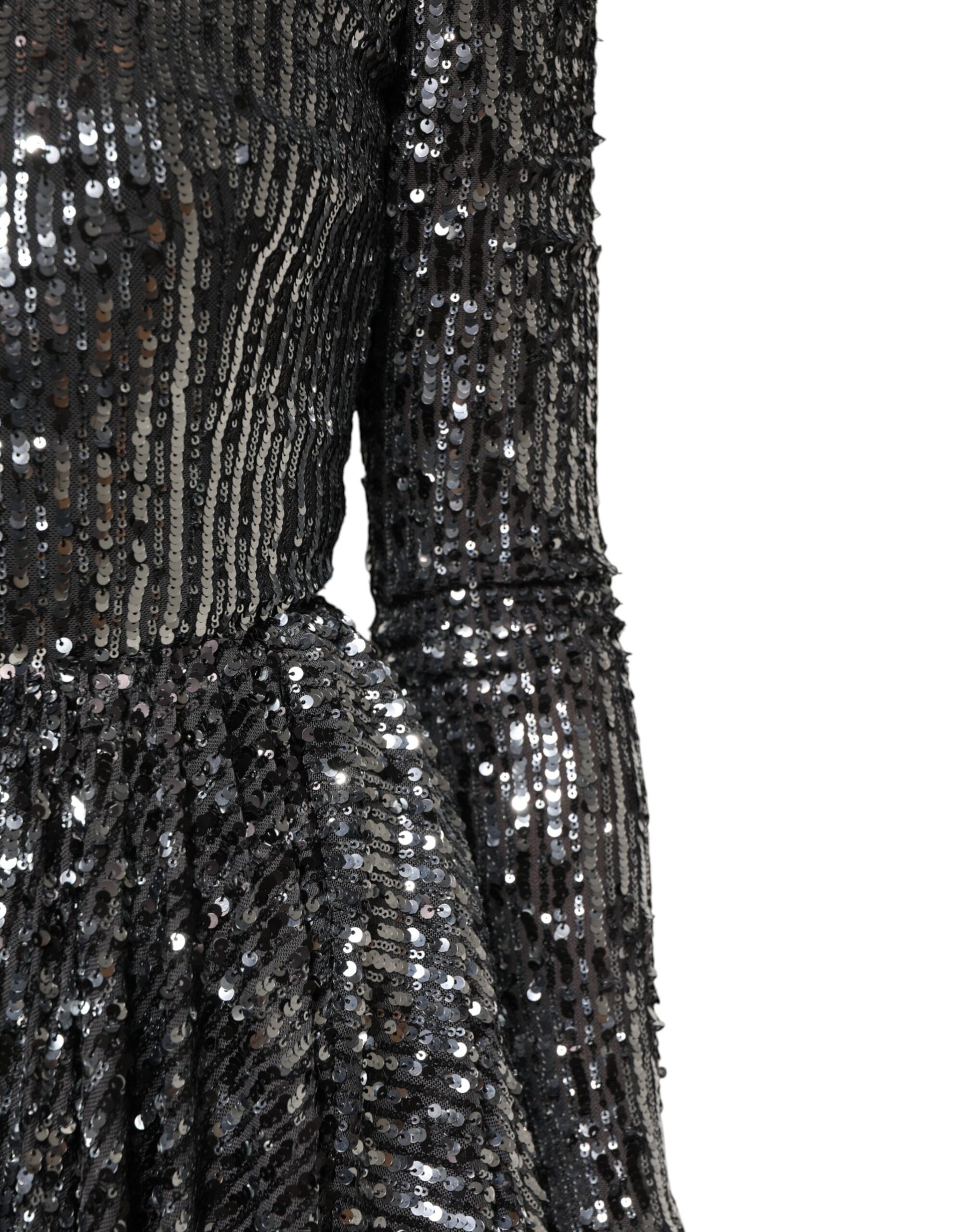 Dolce & Gabbana Black Sequined Long Sleeves Midi A-line  Dress | Regal Royce
