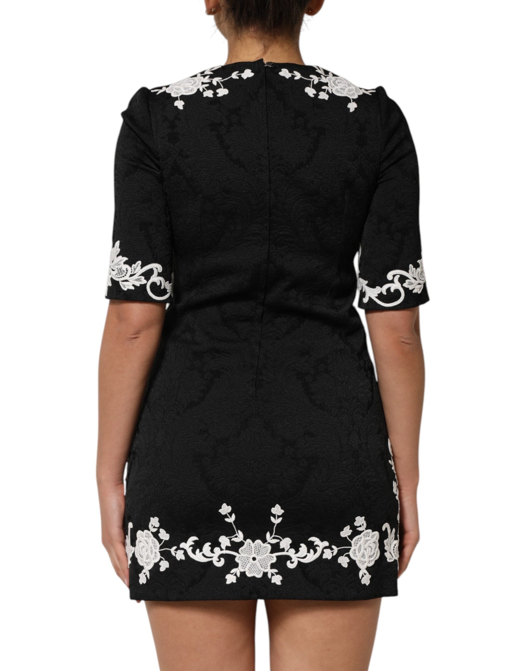 Dolce & Gabbana Black Lace Trim Short Sleeves A-line Dress | Regal Royce