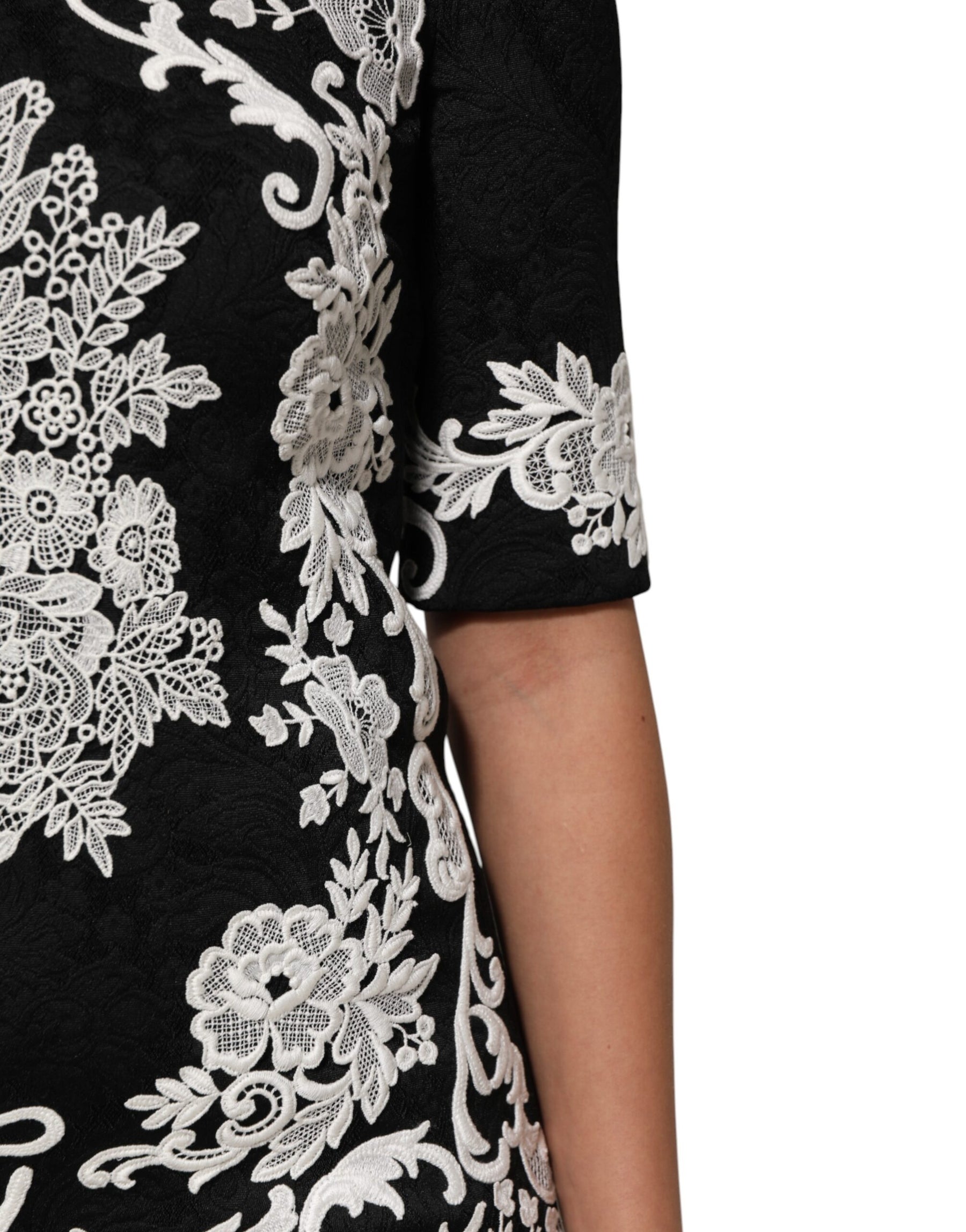 Dolce & Gabbana Black Lace Trim Short Sleeves A-line Dress | Regal Royce