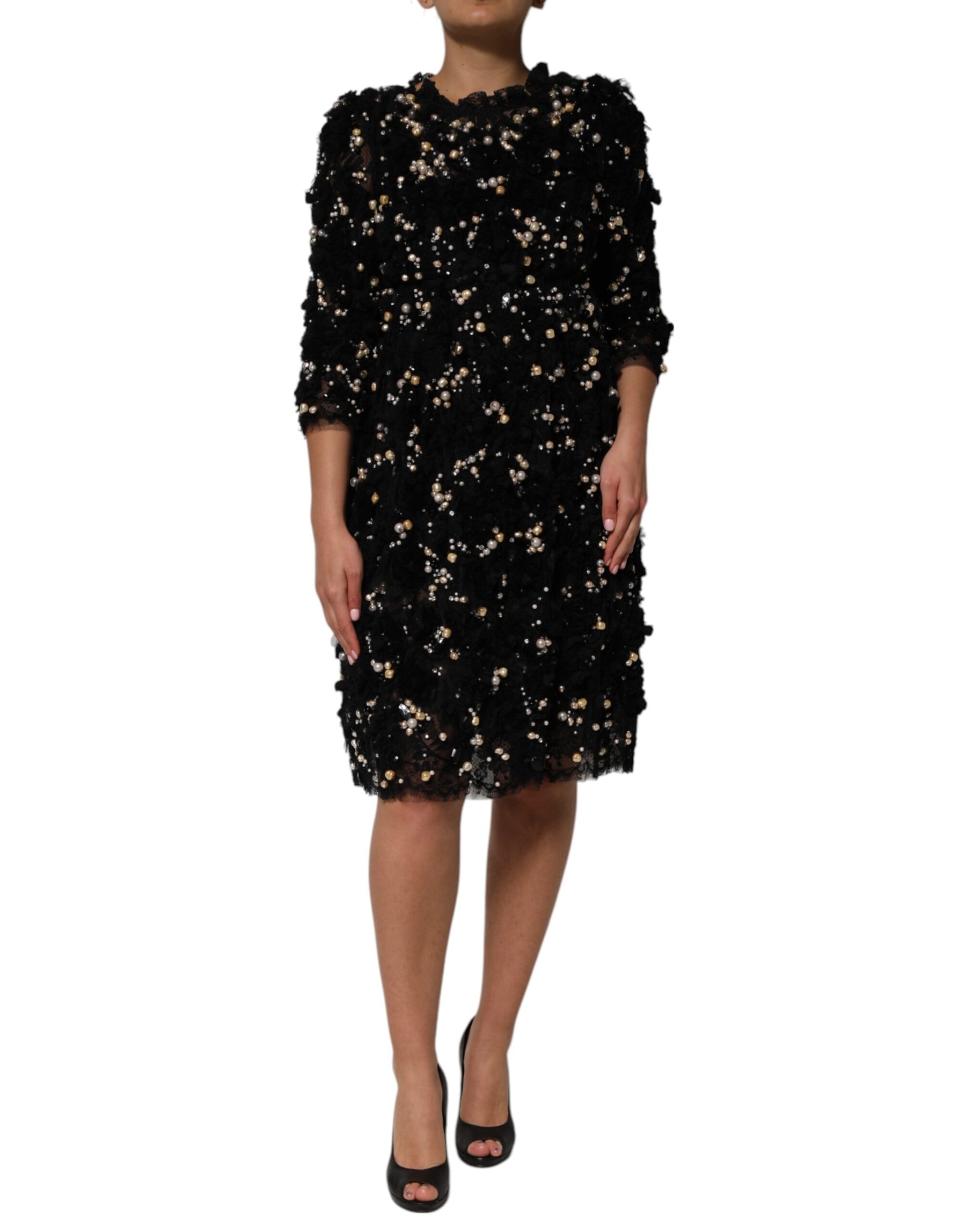 Dolce & Gabbana Black Viscose Pearl Embellishment Shift Dress | Regal Royce