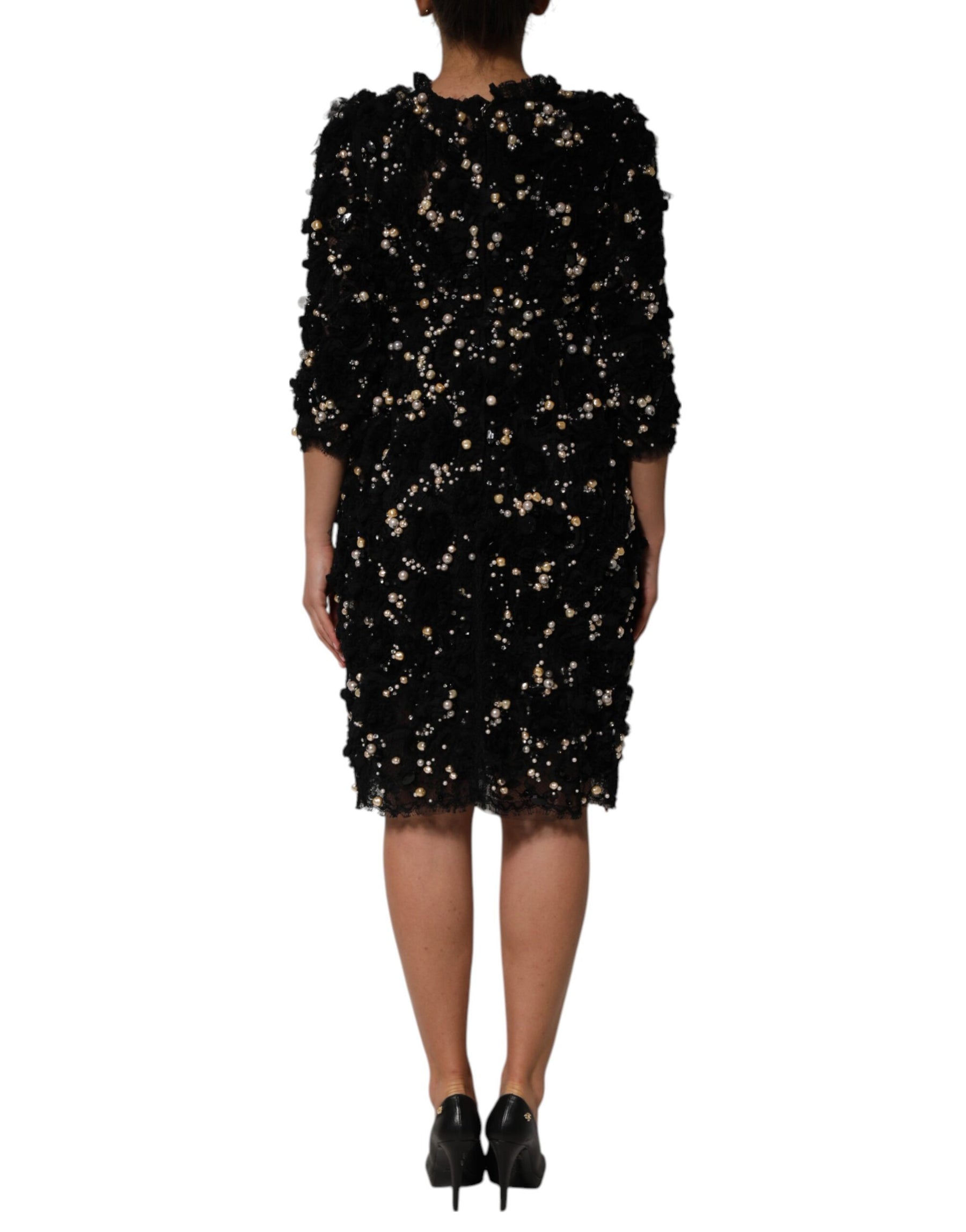 Dolce & Gabbana Black Viscose Pearl Embellishment Shift Dress | Regal Royce