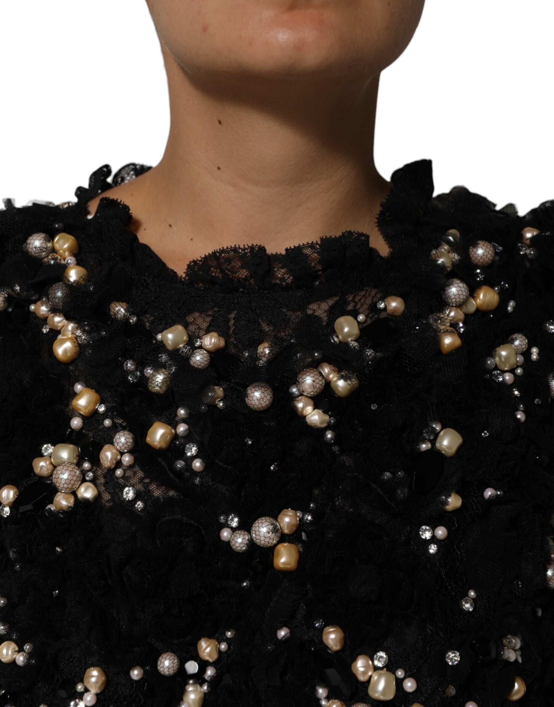 Dolce & Gabbana Black Viscose Pearl Embellishment Shift Dress | Regal Royce