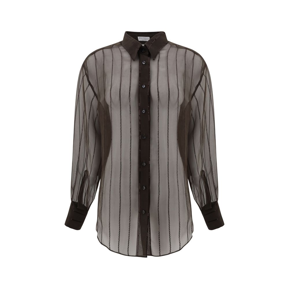 Brunello Cucinelli Brown Silk Blouse | Regal Royce