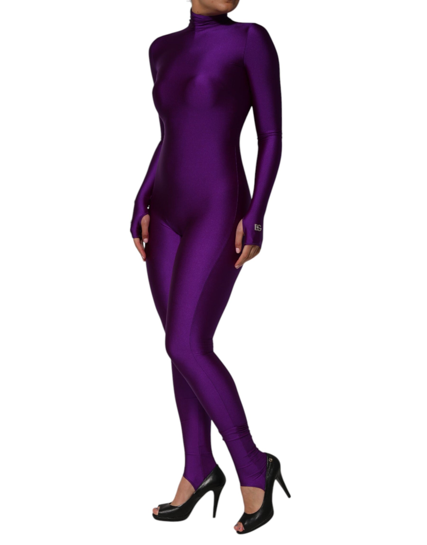 Dolce & Gabbana Purple Nylon Turtleneck Bodycon Jumpsuit Dress | Regal Royce