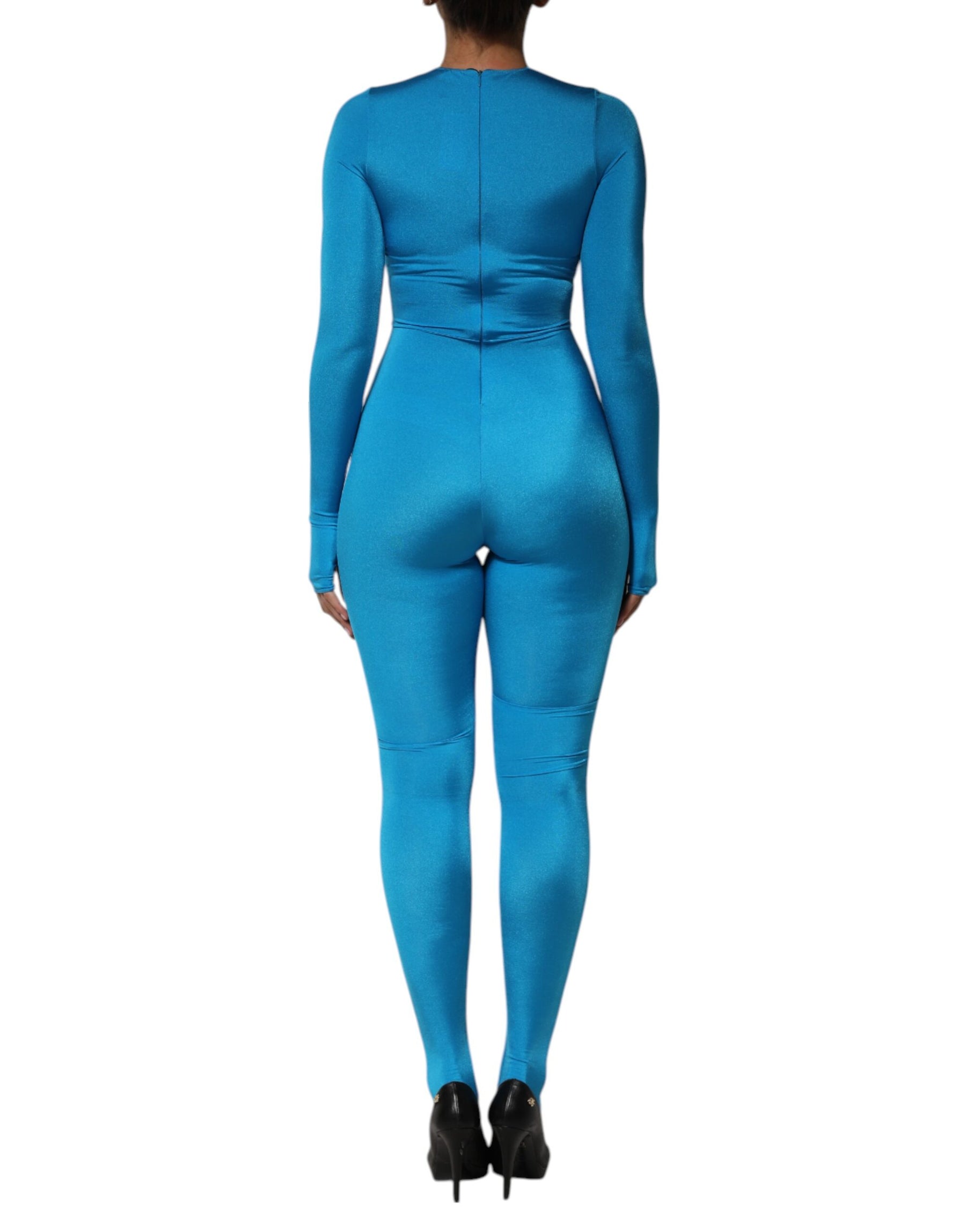 Dolce & Gabbana Blue Nylon Crew Neck Bodycon Jumpsuit Dress | Regal Royce