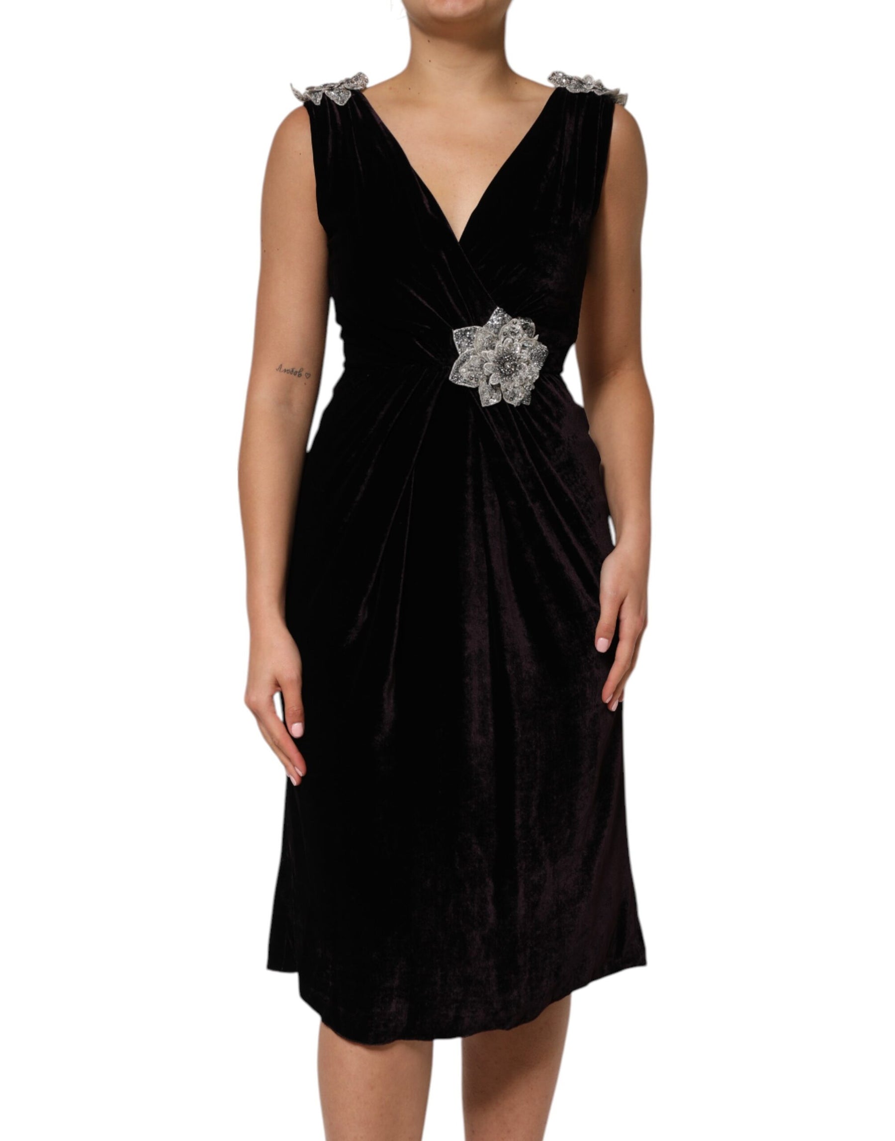 Dolce & Gabbana Black Velvet Flower Embellishment Aline Dress | Regal Royce