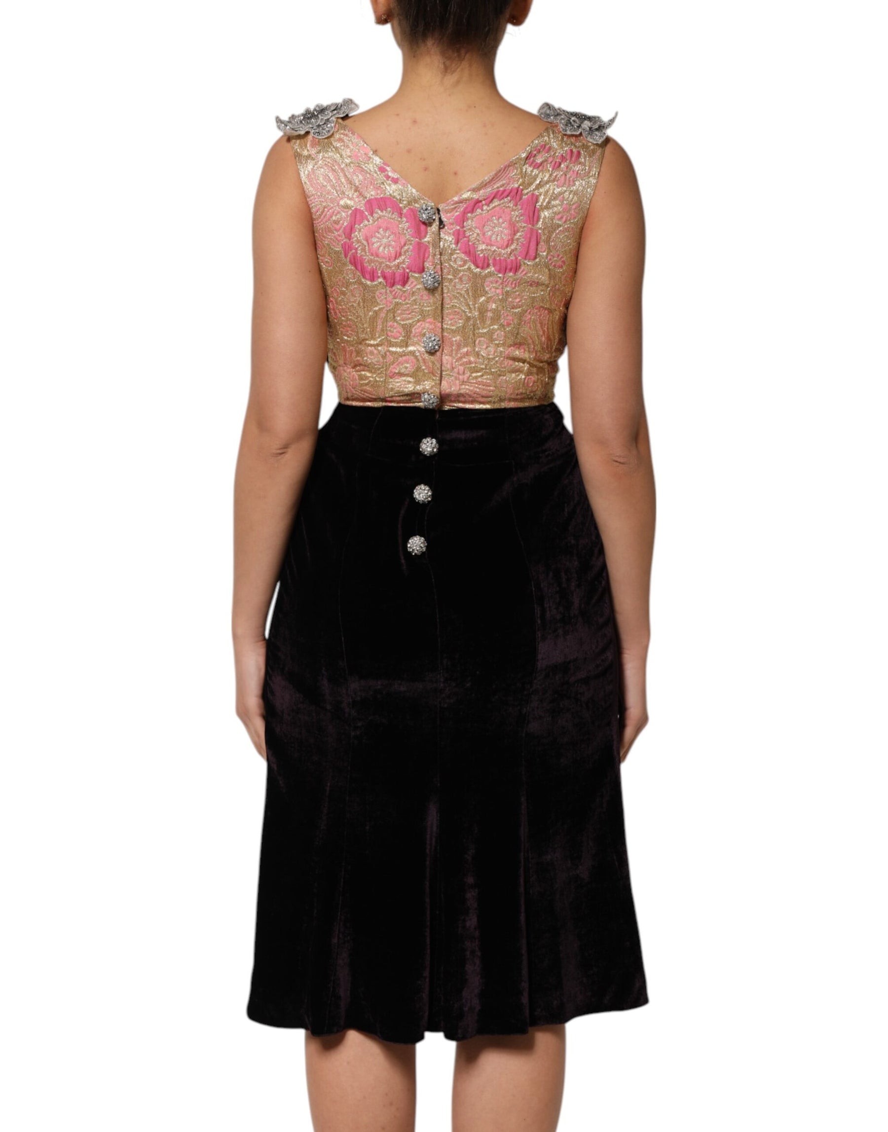 Dolce & Gabbana Black Velvet Flower Embellishment Aline Dress | Regal Royce