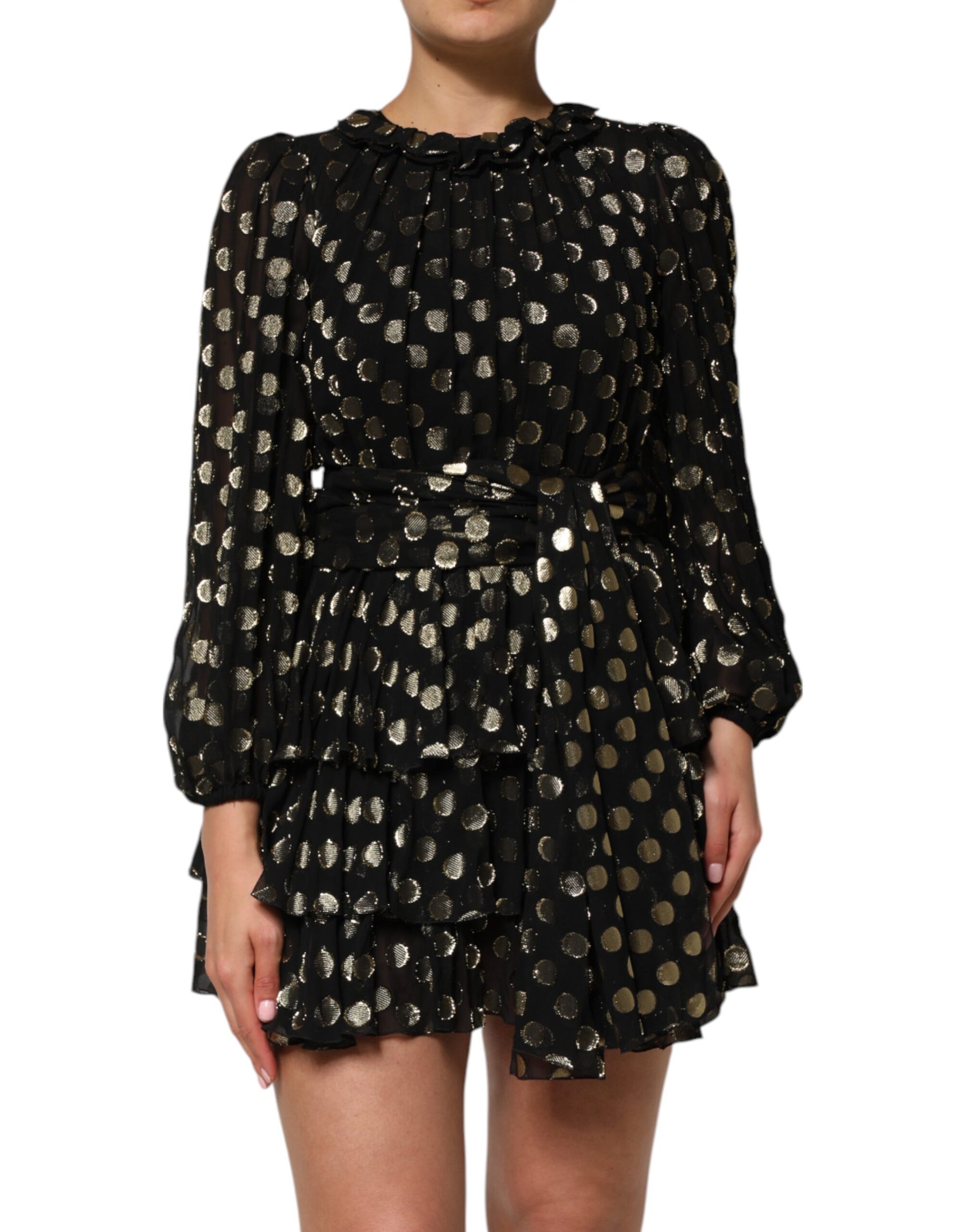 Dolce & Gabbana Black Gold Polka Dot Silk Brocade Mini Dress | Regal Royce