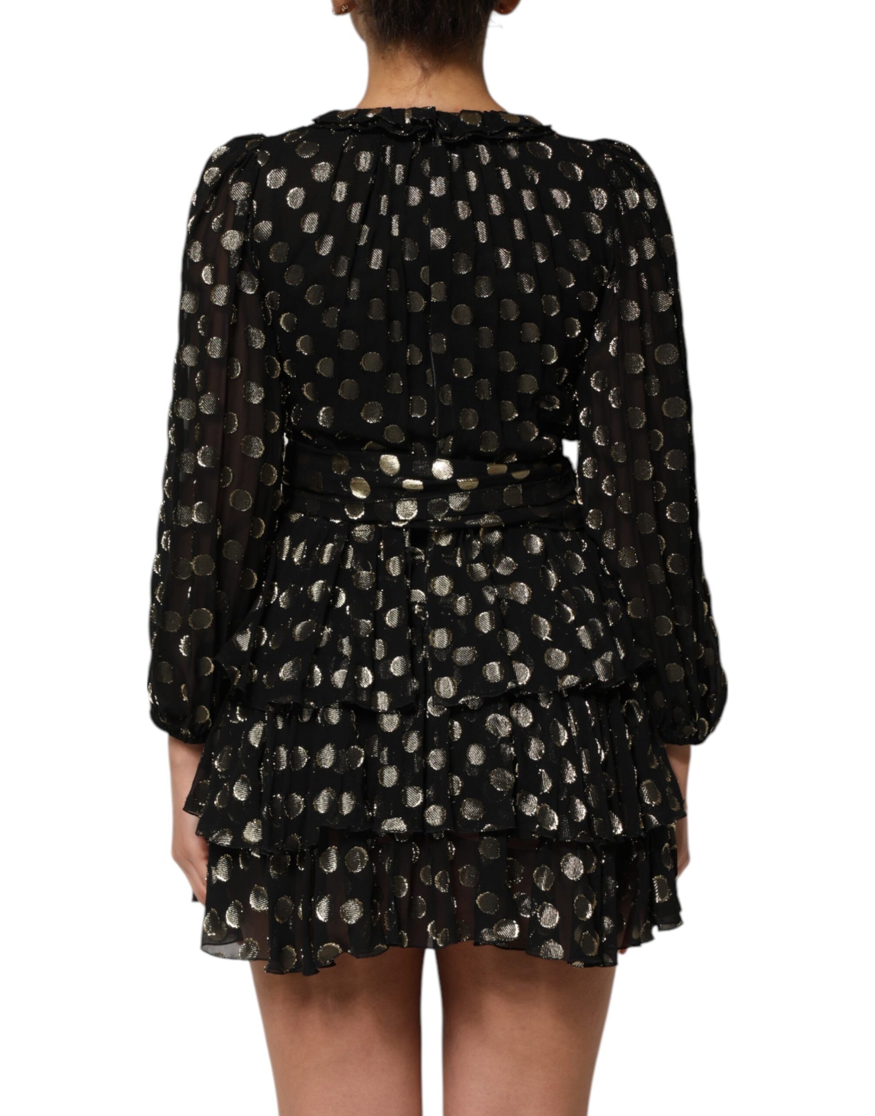 Dolce & Gabbana Black Gold Polka Dot Silk Brocade Mini Dress | Regal Royce