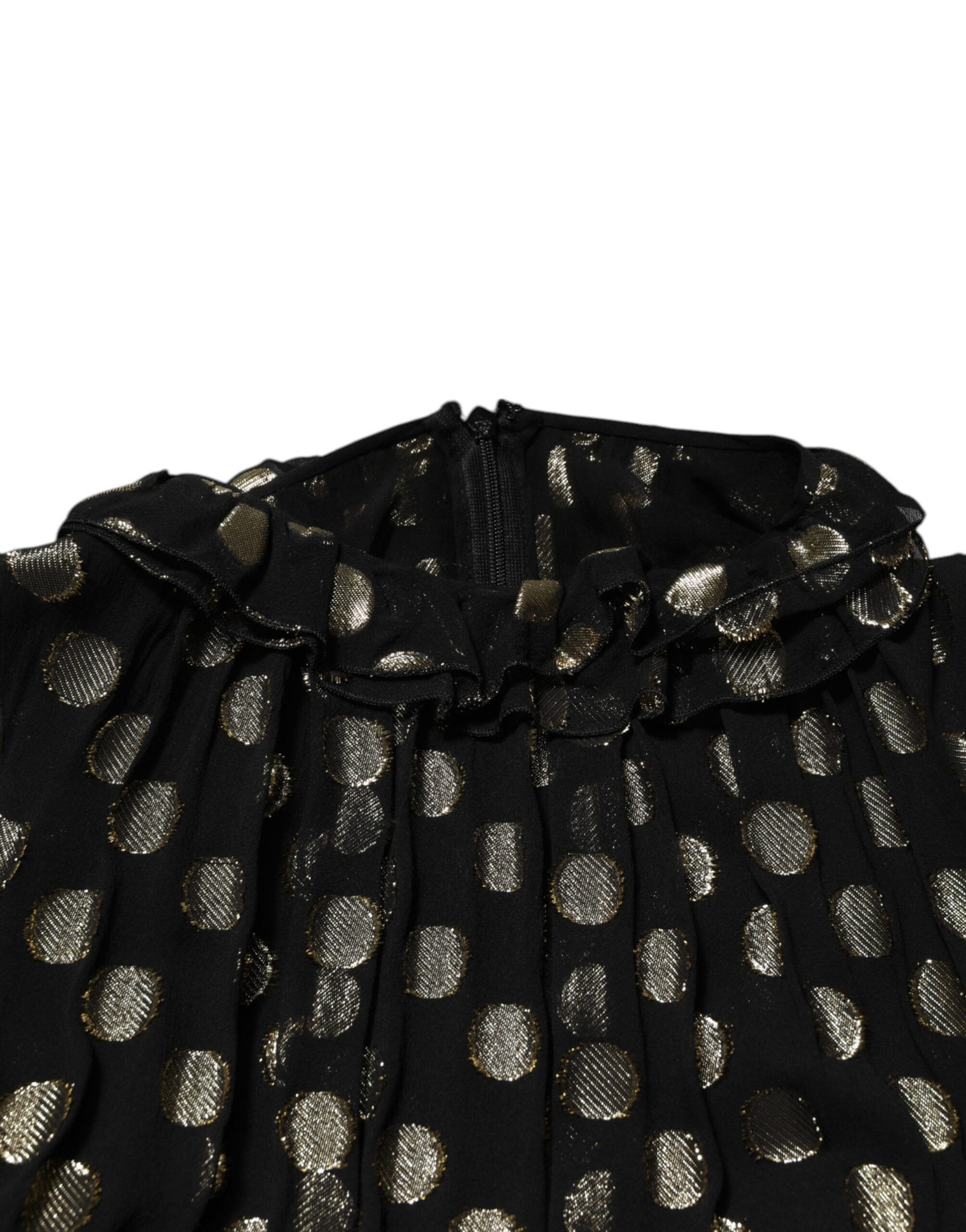 Dolce & Gabbana Black Gold Polka Dot Silk Brocade Mini Dress | Regal Royce