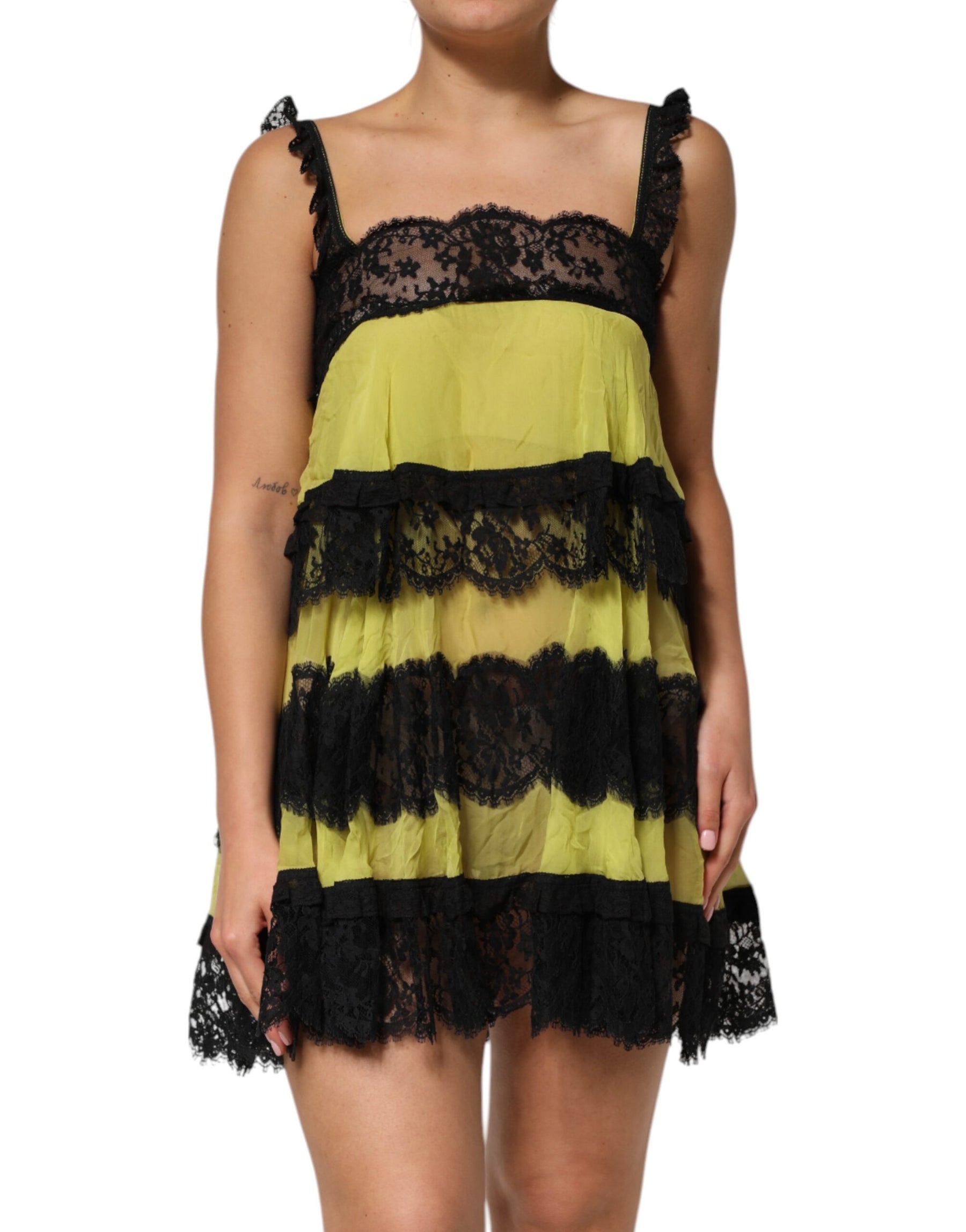 Dolce & Gabbana Yellow Black Babydoll Chemise Lingerie Dress | Regal Royce