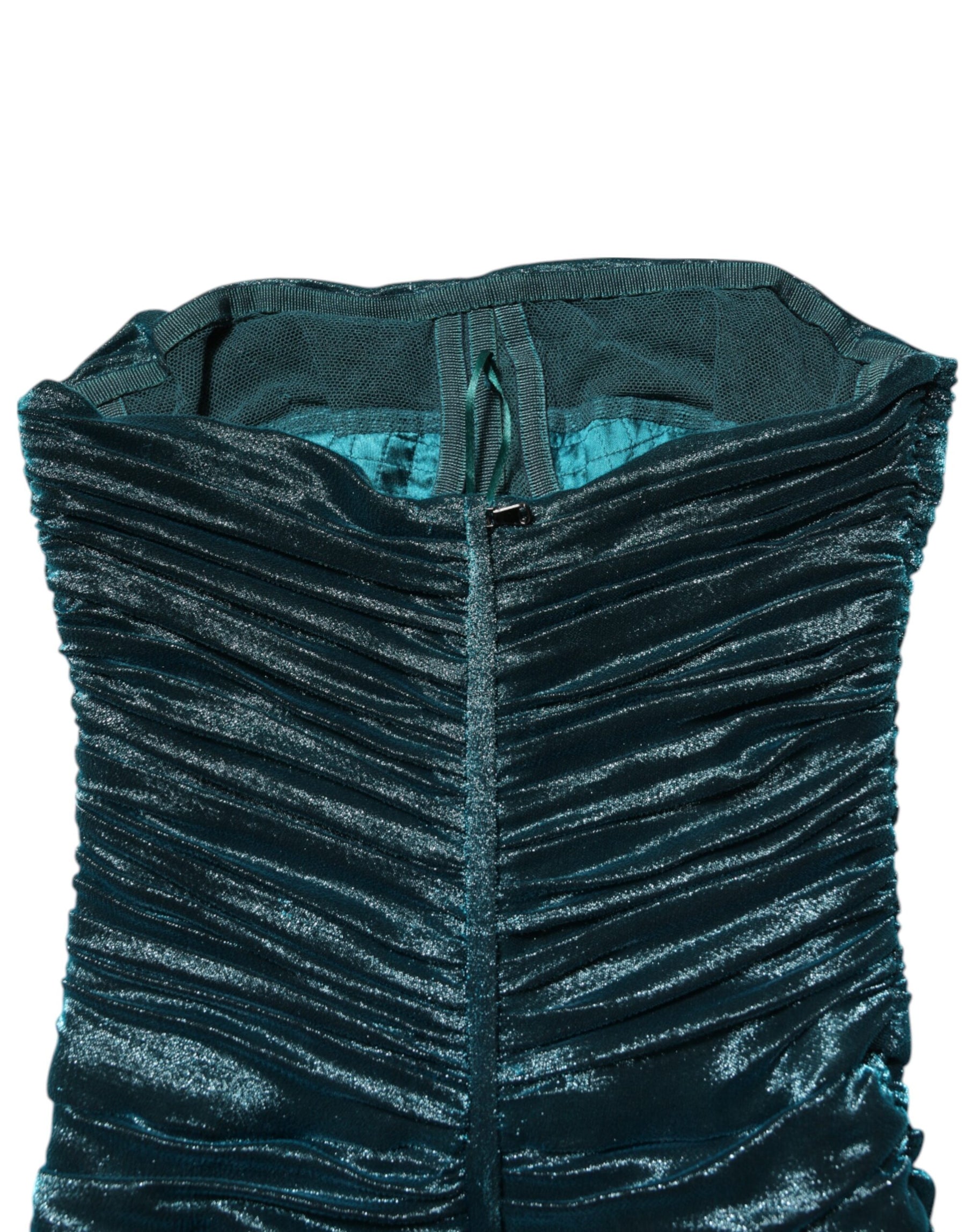 Dolce & Gabbana Green Silk Satin Fitted Strapless Dress | Regal Royce