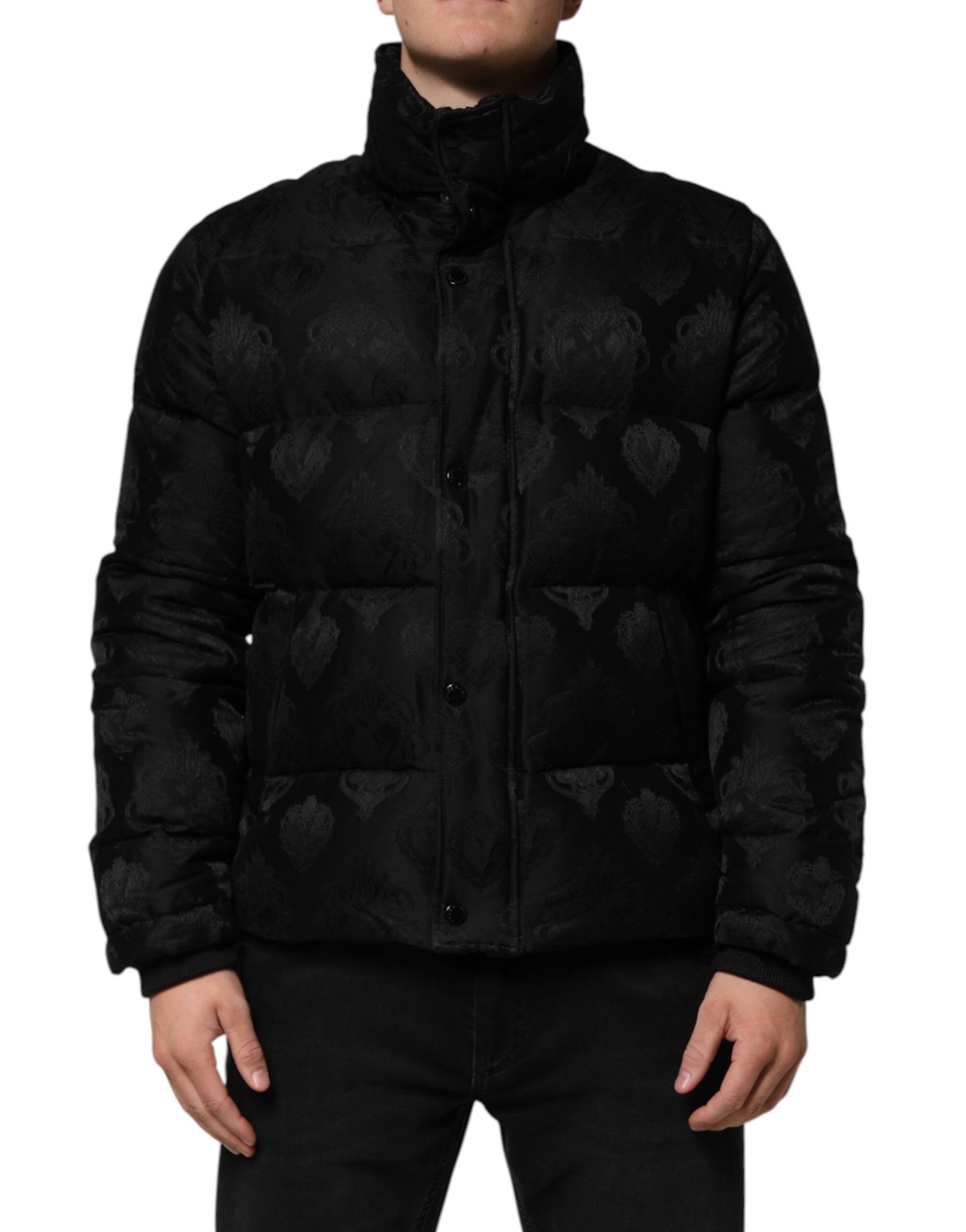Dolce & Gabbana Black Jacquard Quilted Puffer Bomber Jacket | Regal Royce