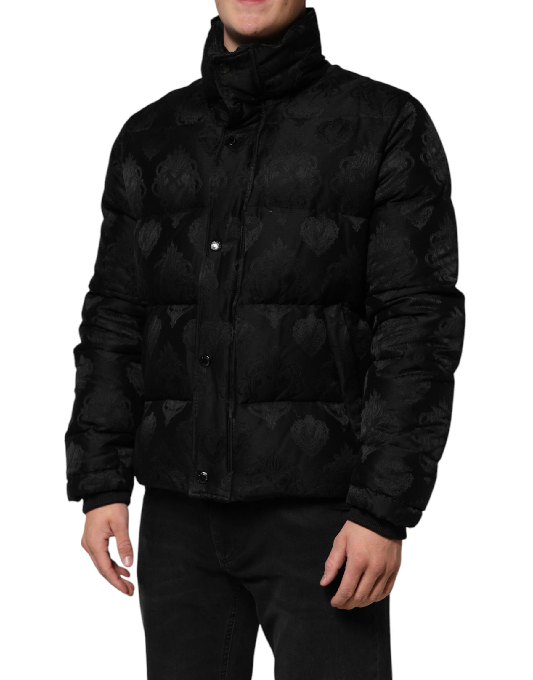 Dolce & Gabbana Black Jacquard Quilted Puffer Bomber Jacket | Regal Royce
