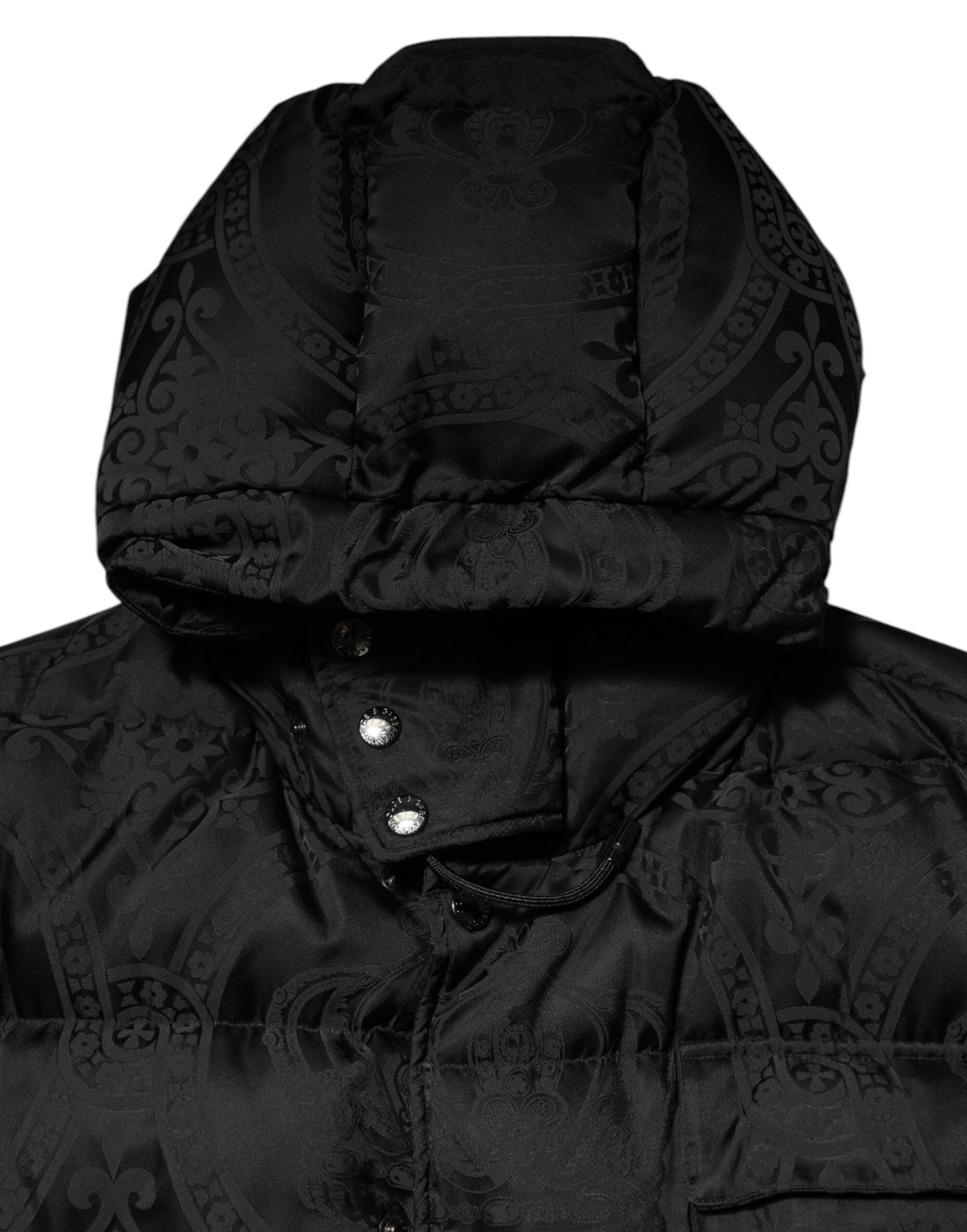 Dolce & Gabbana Black Jacquard Quilted Puffer Hooded Jacket | Regal Royce